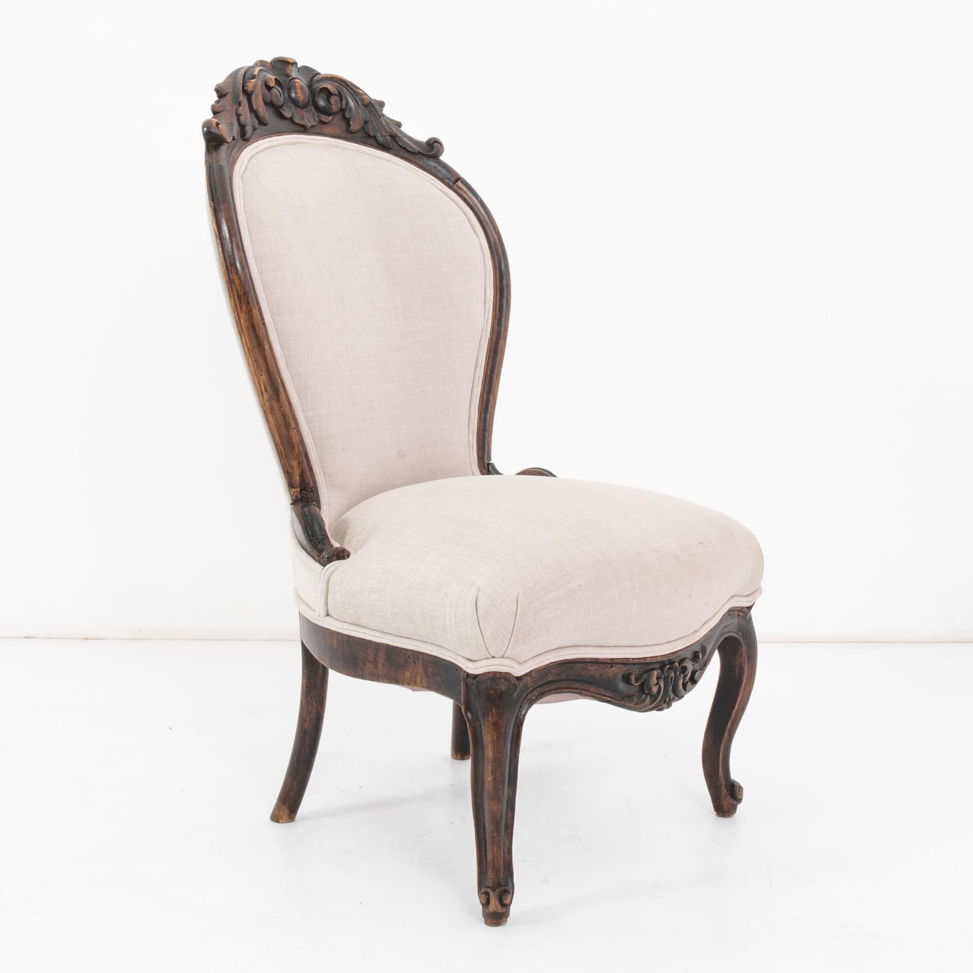 1880s French Wooden Chair with Upholstered Seat and Back For Sale 5