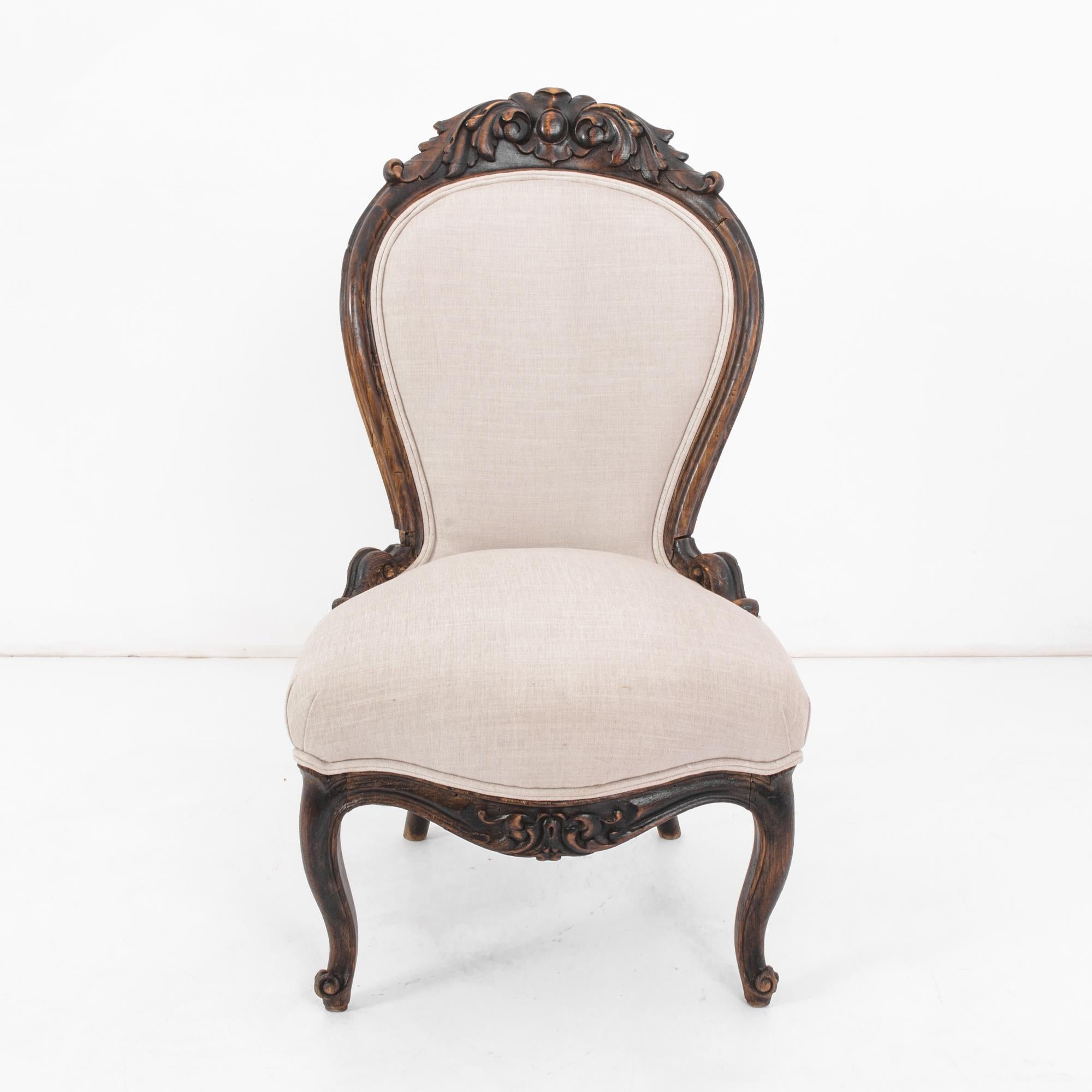 1880s French Wooden Chair with Upholstered Seat and Back For Sale 4