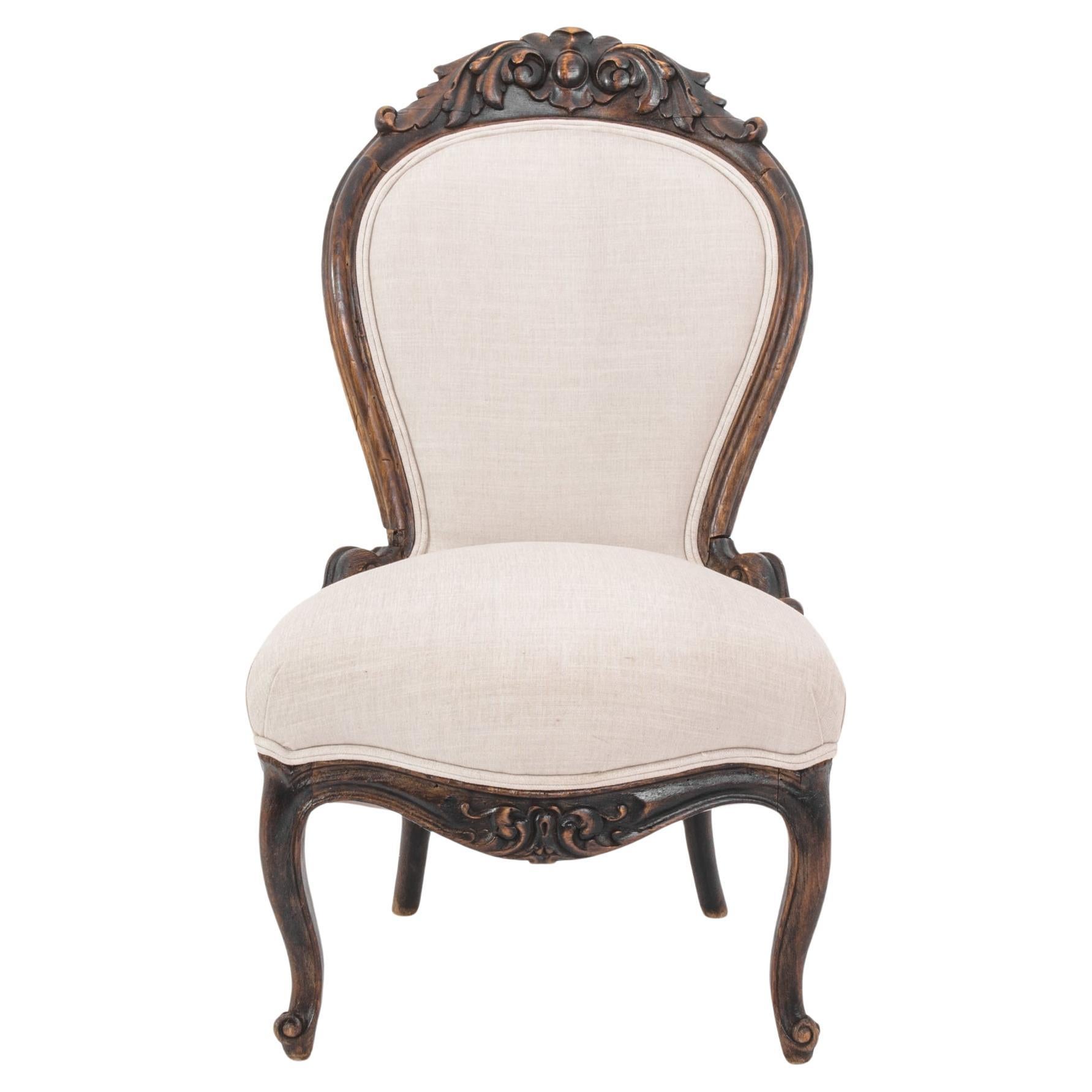 1880s French Wooden Chair with Upholstered Seat and Back