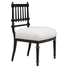 1880s Französisch Holzstuhl mit gepolstertem Sitz