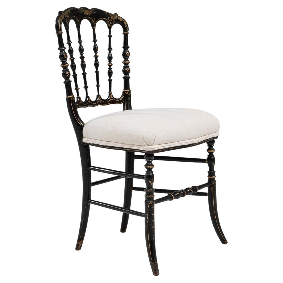 1880s French Wooden Chair With Upholstered Seat