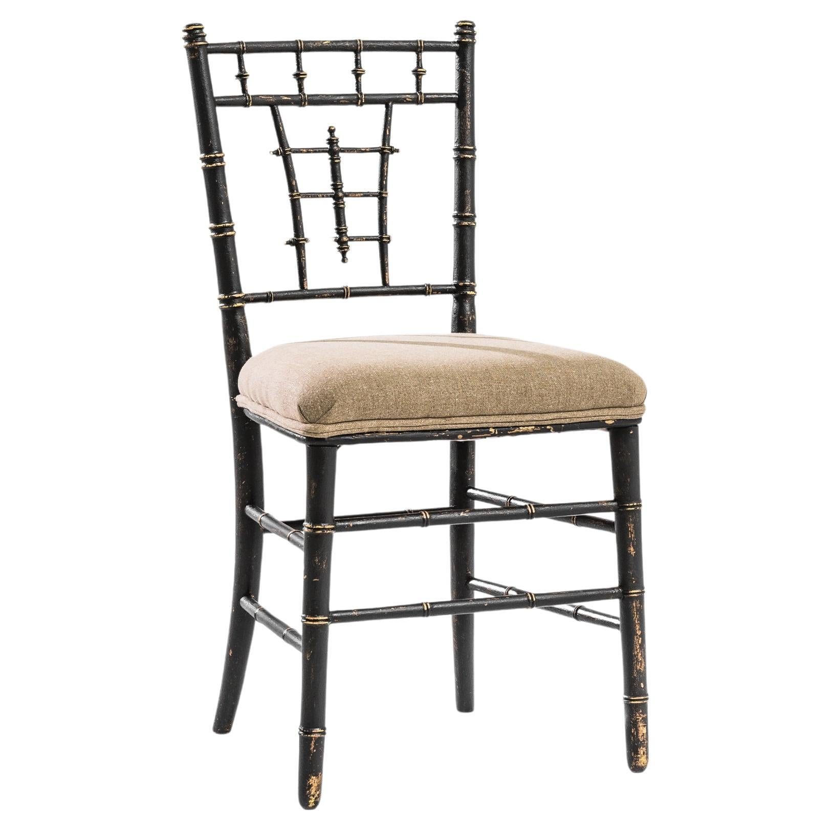 1880s French Wooden Dining Chair with Upholstered Seat For Sale