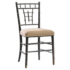 Used 1880s French Wooden Dining Chair with Upholstered Seat