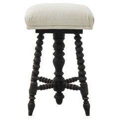 1880s French Wooden Rotating Stool with Upholstered Seat