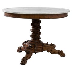 1880s French Wooden Table with Marble Top