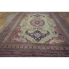 1880s Green Pistacho Fine Antique Khorassan Moud Animal Hunting Scene Rug Carpet
