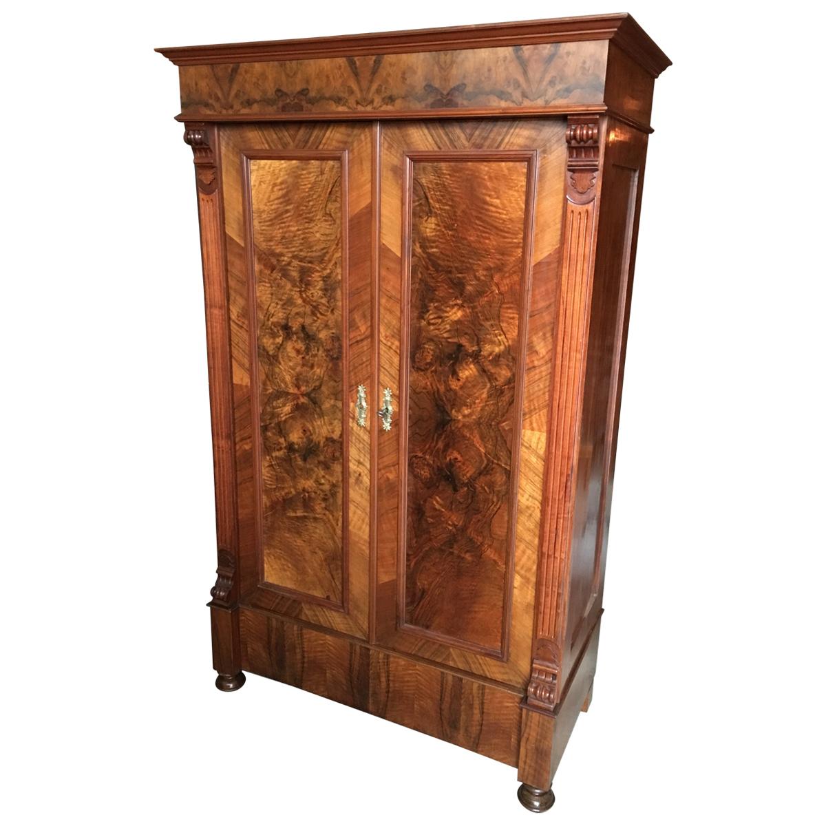 1880s Gründerzeit Walnut Wardrobe from Germany