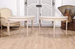 1880s Gustavian Style Antique White Painted Demilune Console Tables, a Pair
