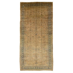 1880s Handmade Allover Floral Antique Persian Mashad Wool Rug In Light Brown