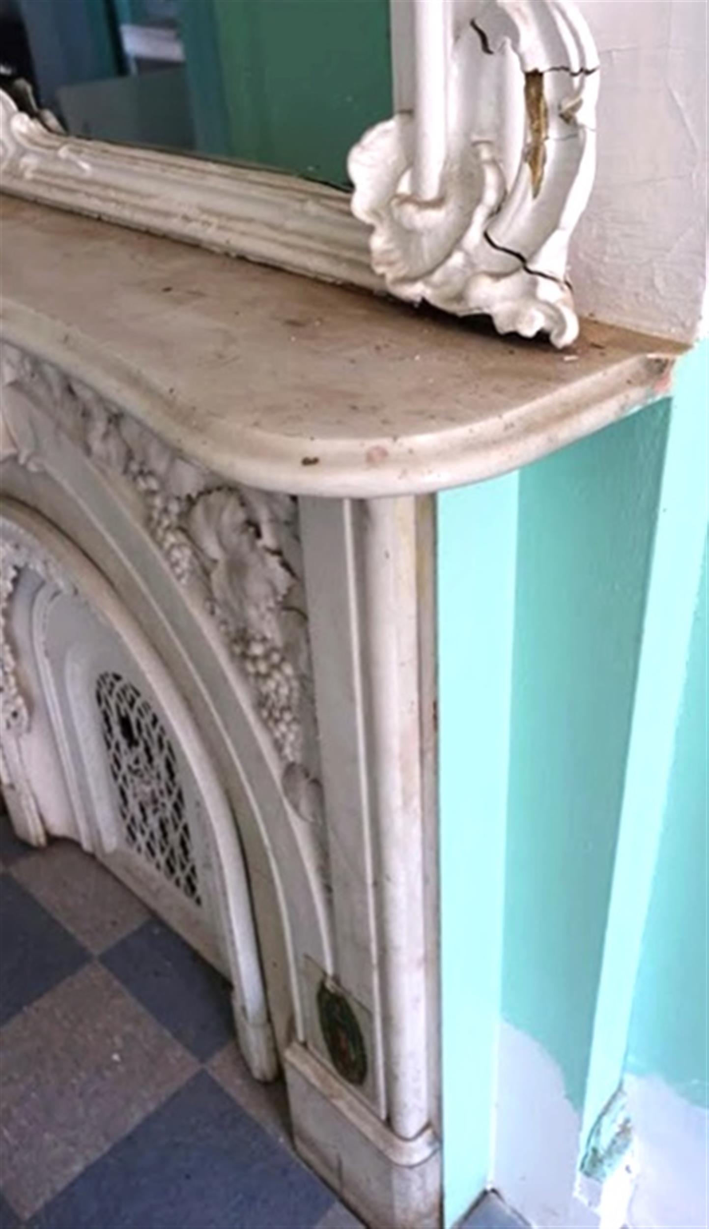 1880s Highly Hand Carved White Carrara Marble Mantel with Grape and Vine Details 1