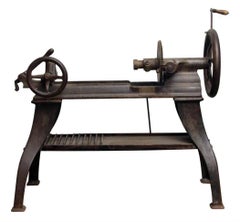 1880s Industrial Lathe on Cast Iron Table Legs