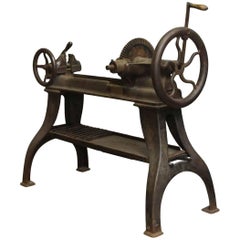Antique 1880s Industrial Lathe on Cast Iron Table Legs
