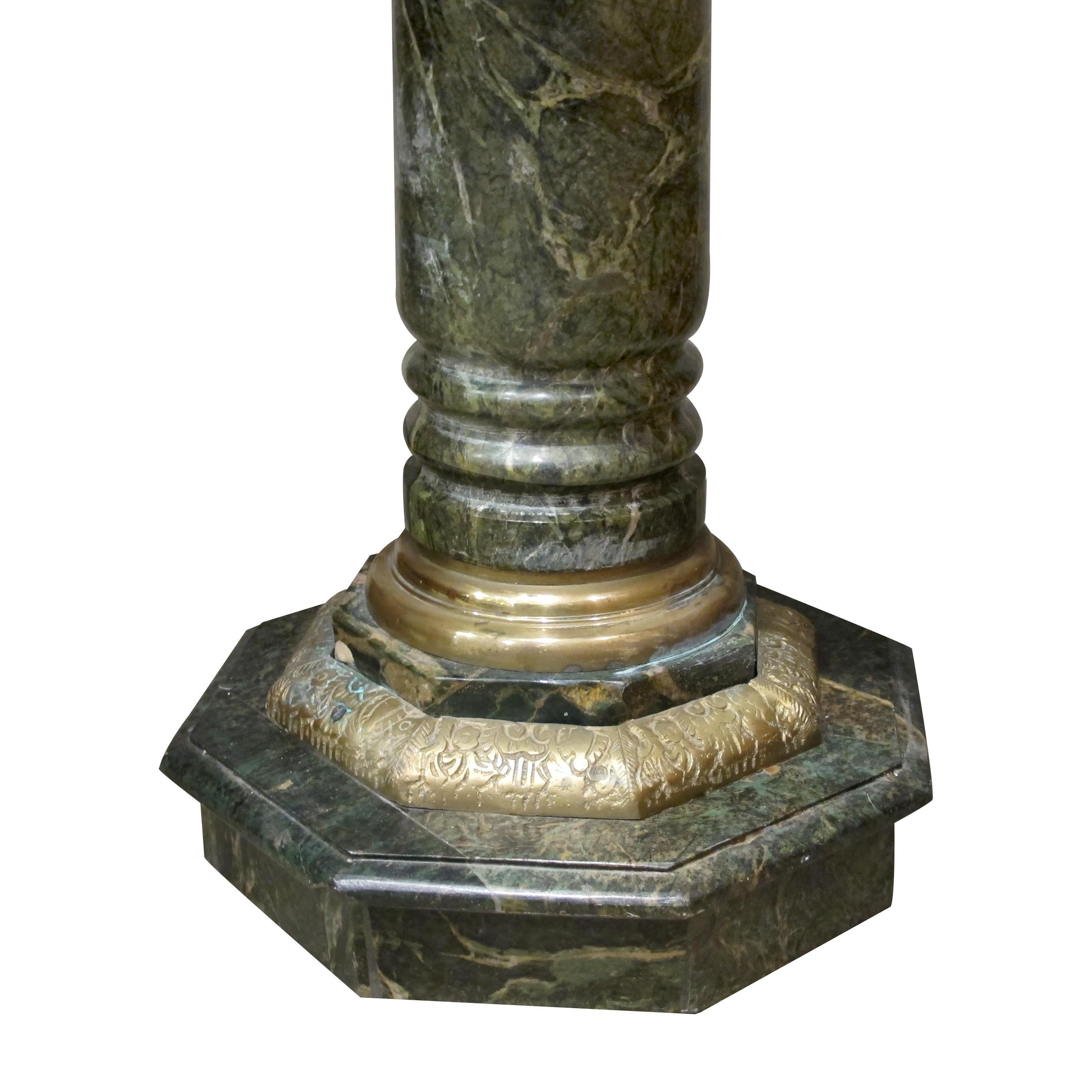 Hand-Crafted 1880s Italian Carved Marble and Bronze Ormolu Octagonal Side Table/Pedestal For Sale
