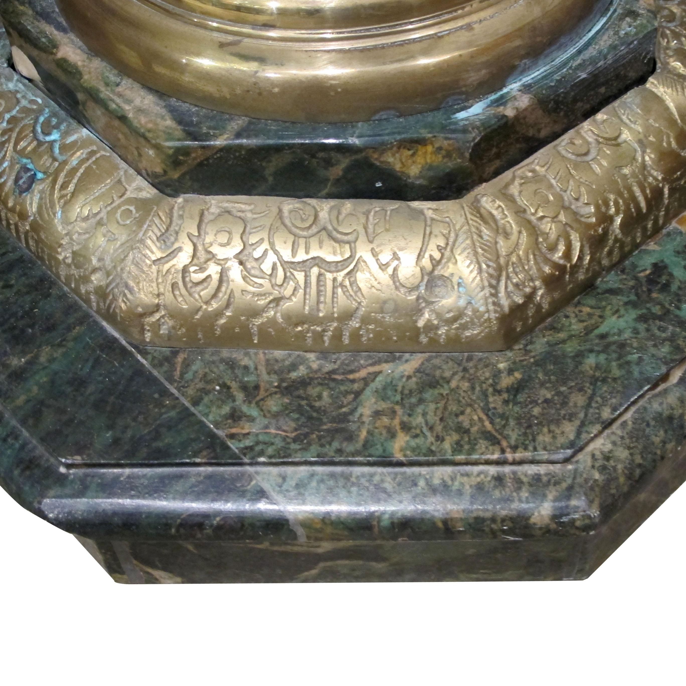 1880s Italian Carved Marble and Bronze Ormolu Octagonal Side Table/Pedestal In Good Condition For Sale In London, GB