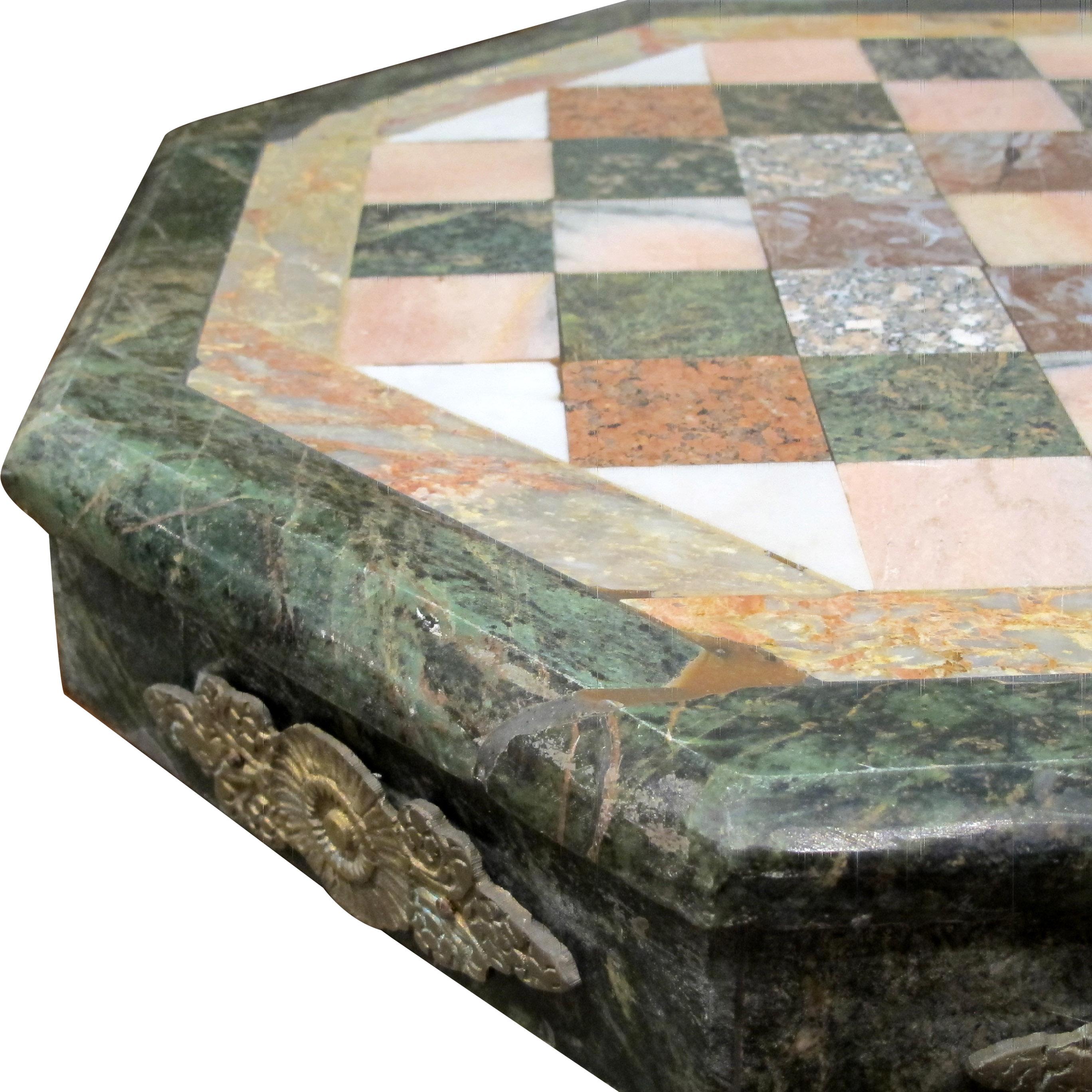 Late 19th Century 1880s Italian Carved Marble and Bronze Ormolu Octagonal Side Table/Pedestal For Sale