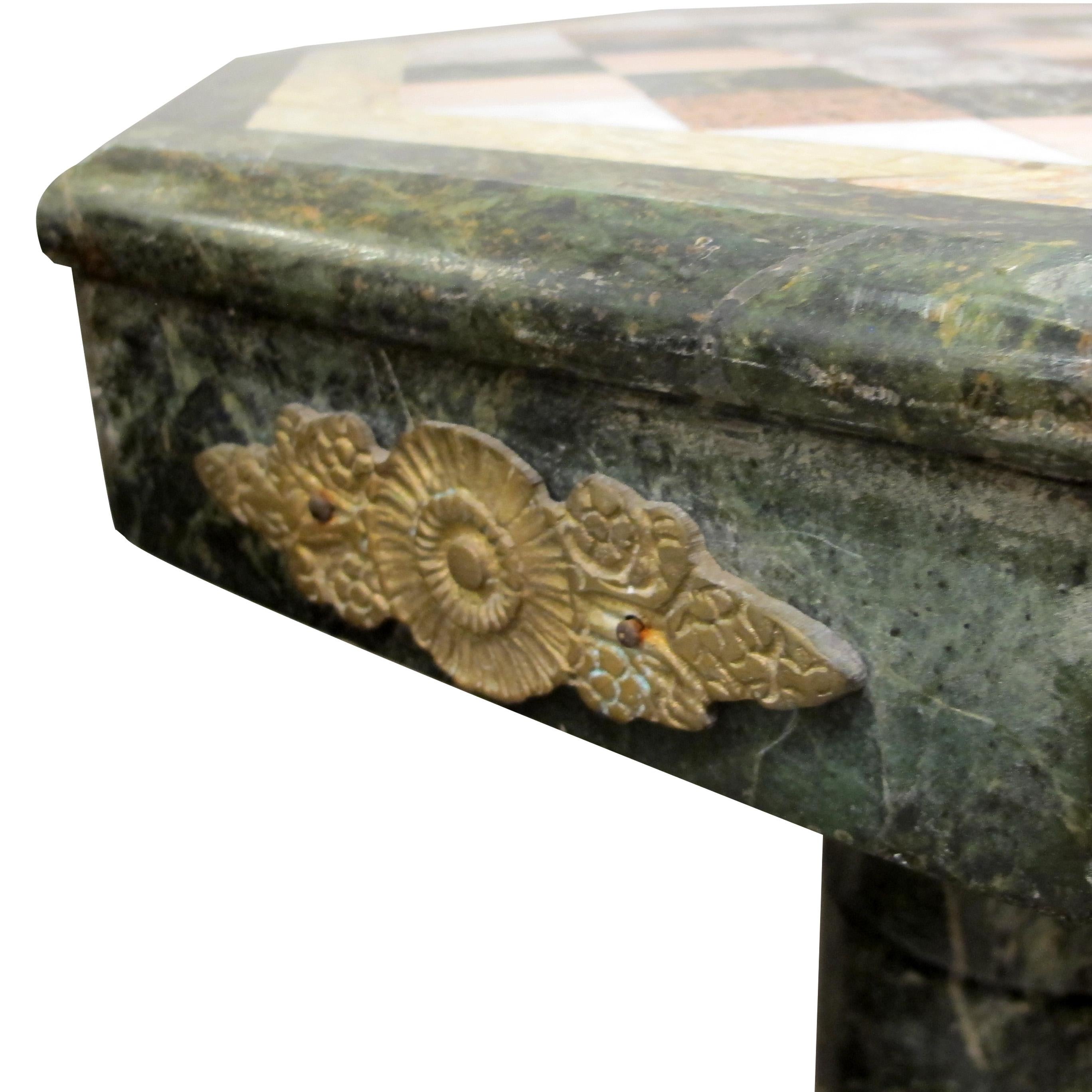 1880s Italian Carved Marble and Bronze Ormolu Octagonal Side Table/Pedestal For Sale 1