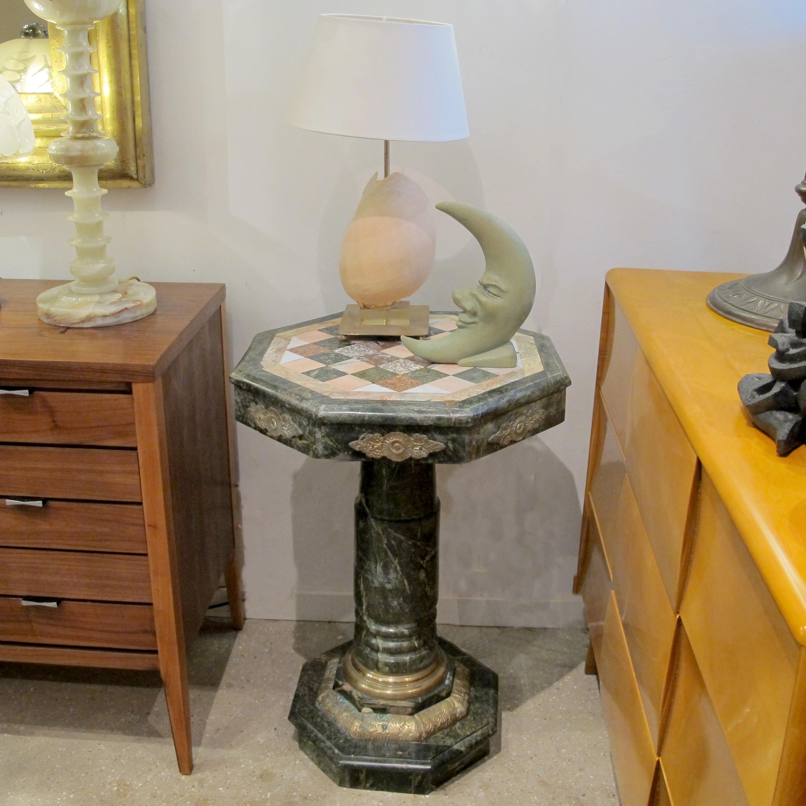 1880s Italian Carved Marble and Bronze Ormolu Octagonal Side Table/Pedestal For Sale 3