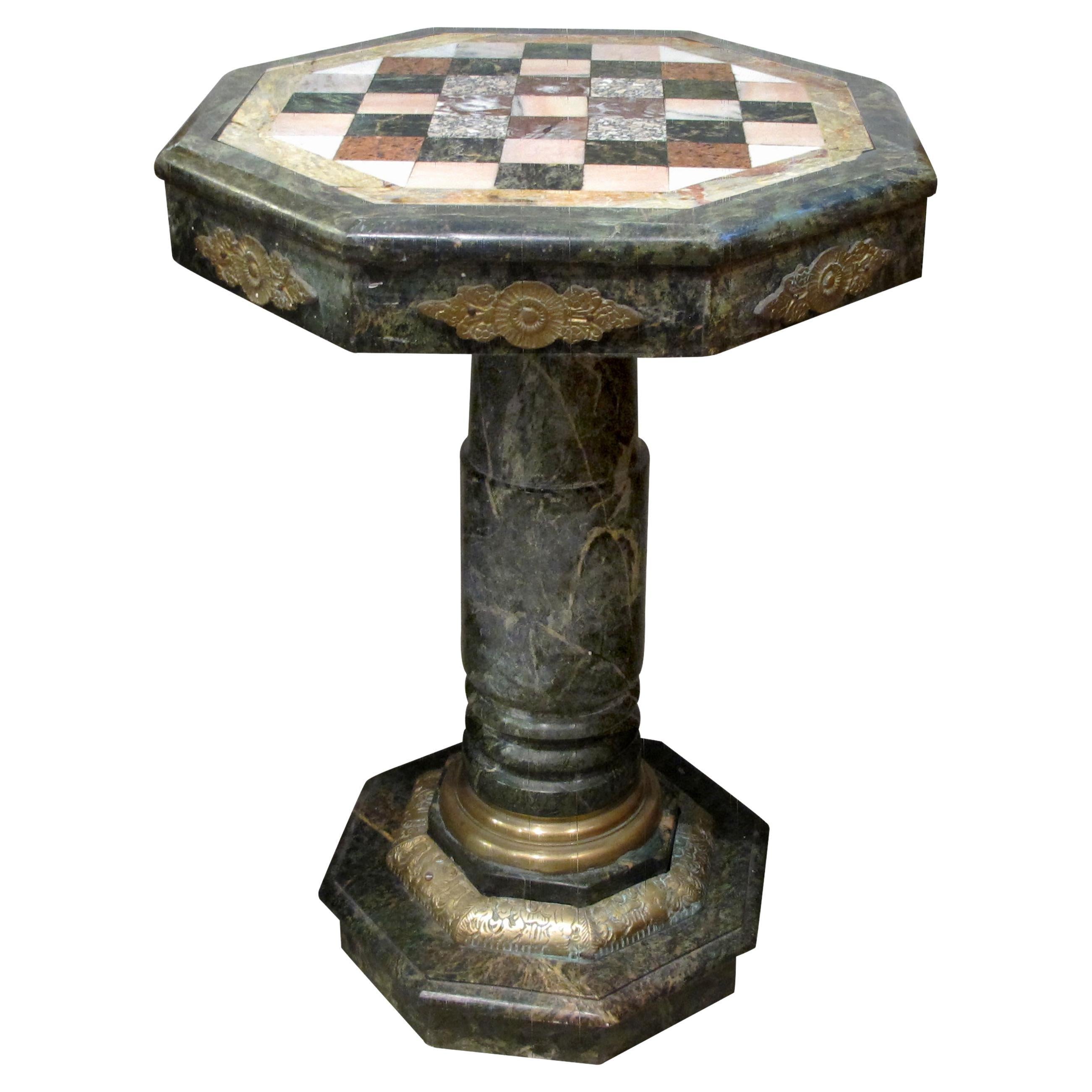 1880s Italian Carved Marble and Bronze Ormolu Octagonal Side Table/Pedestal