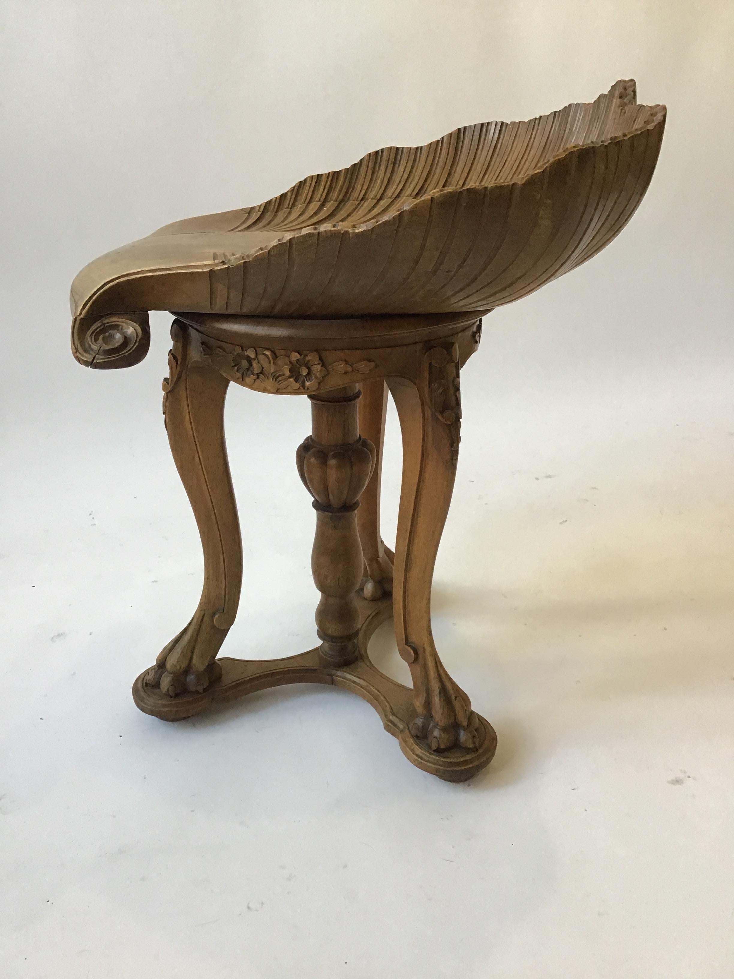 1880s Italian Carved Wood Fantasy Stool In Good Condition In Tarrytown, NY