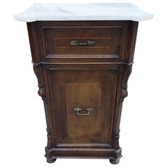 1880s Italian Nightstand Table Carrara Marble, Special Design, Walnut