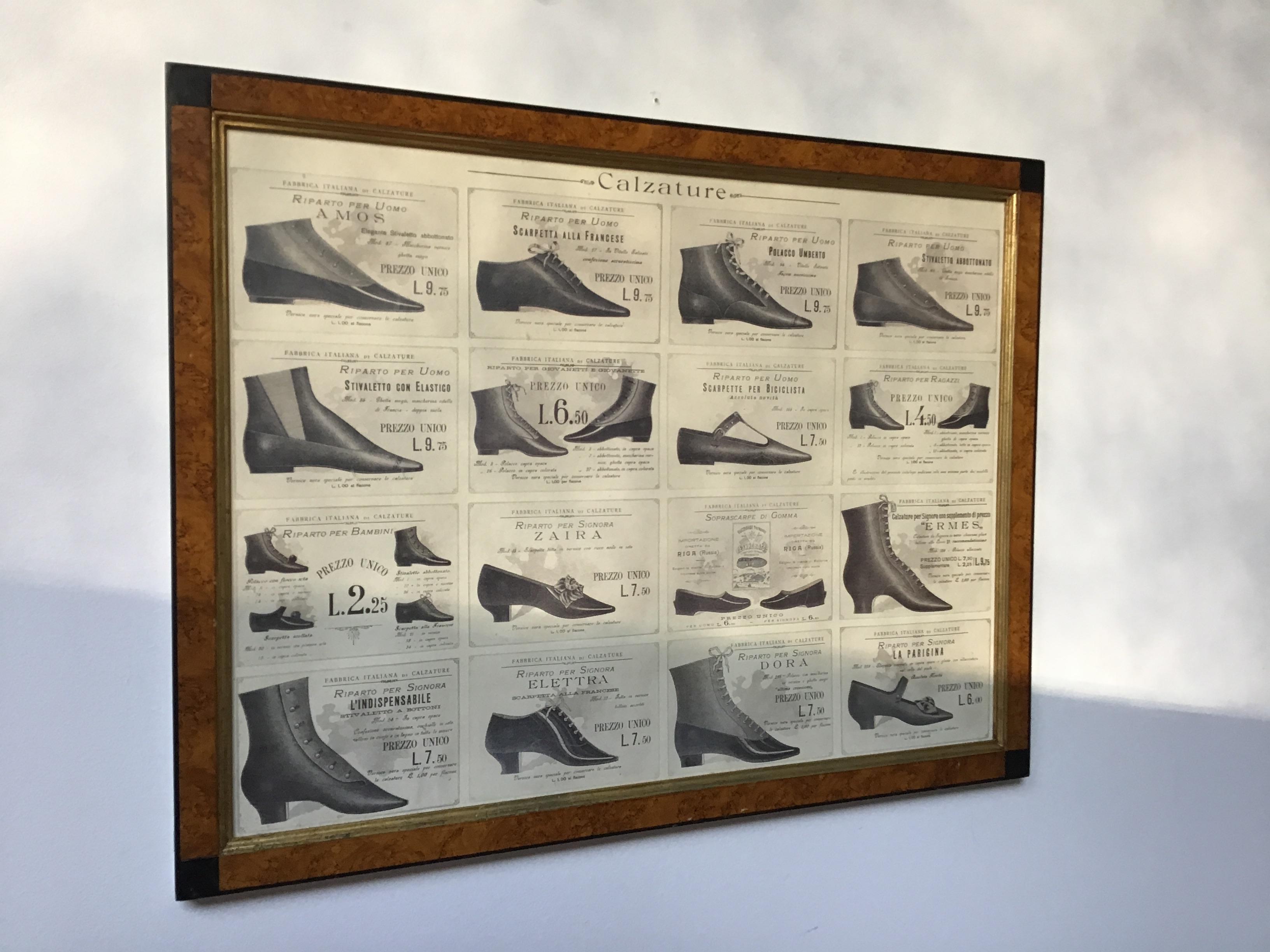publicité pour des chaussures italiennes des années 1880 provenant d'une propriété de Southampton, NY.