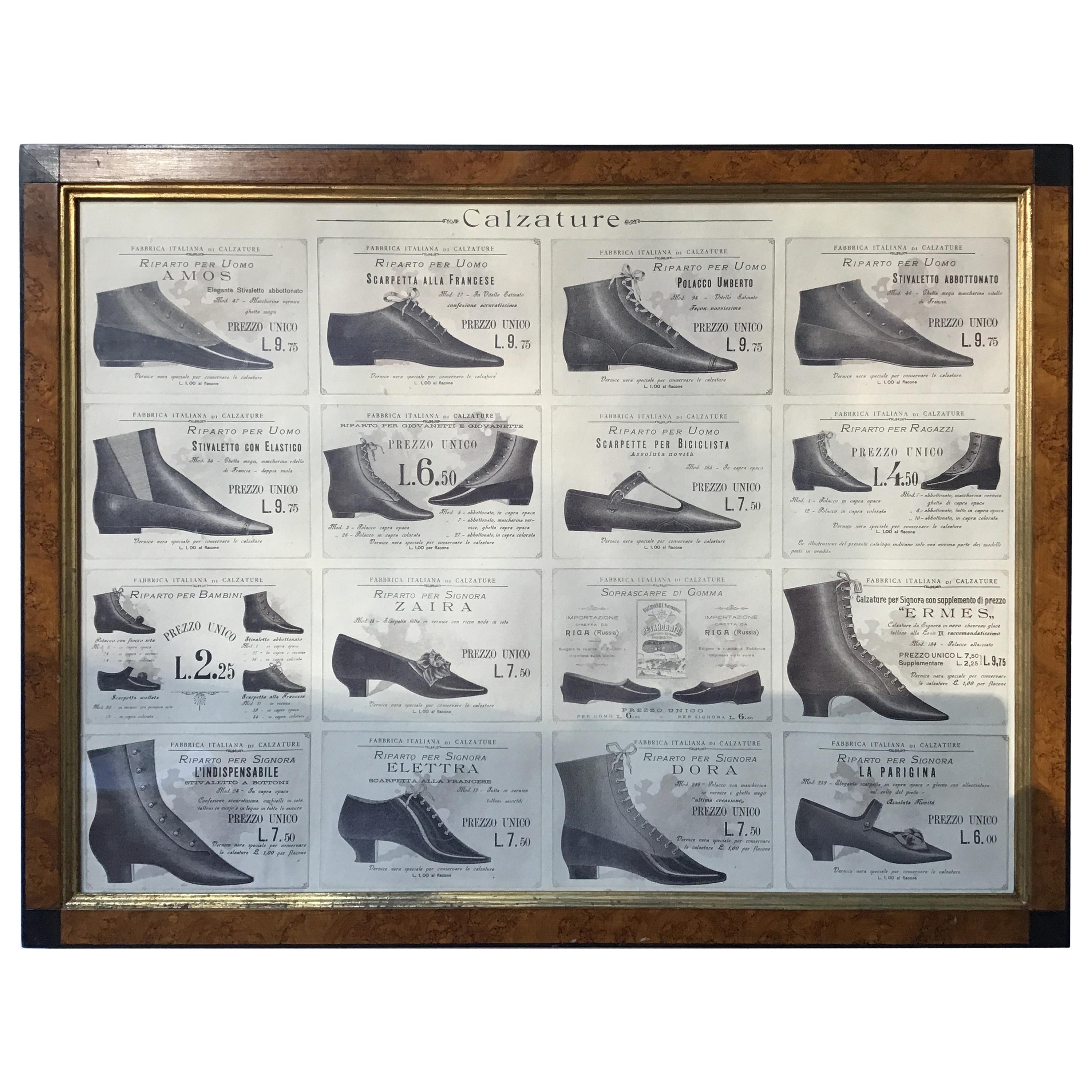 publicité pour une chaussure italienne des années 1880 en vente