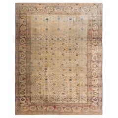 1880s Ivory Neutral Antique Persian Haji Jalili Tabriz Rug 9
4"x12
 Wool Carpet