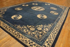 1880s Large Blue Bird Medallion Chinese Crane Bat Peking Rug 14' x 19'3" Carpet