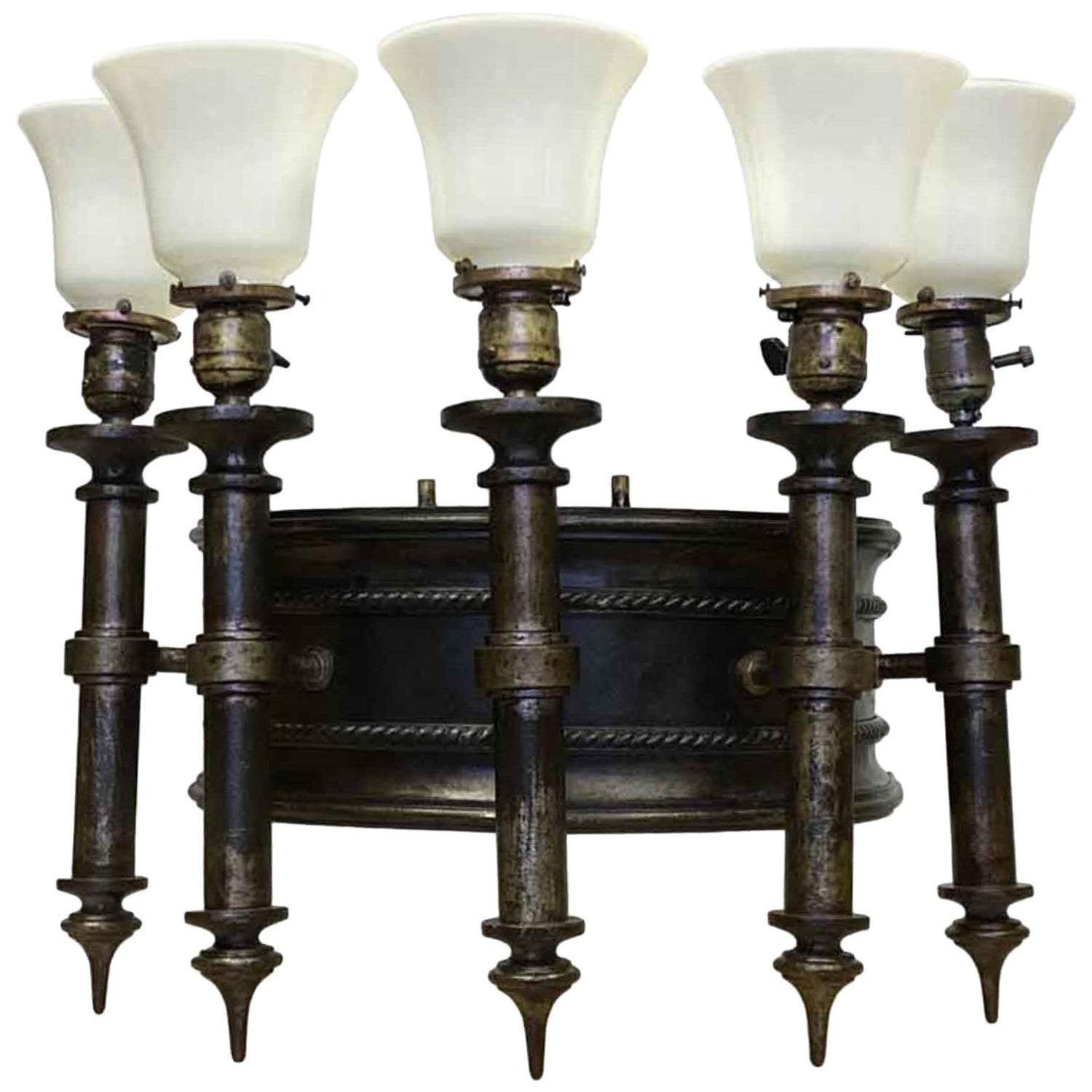 A Pair of Vintage/Gothic Style Black Coated Metal Electric Wall Lights/Sconces