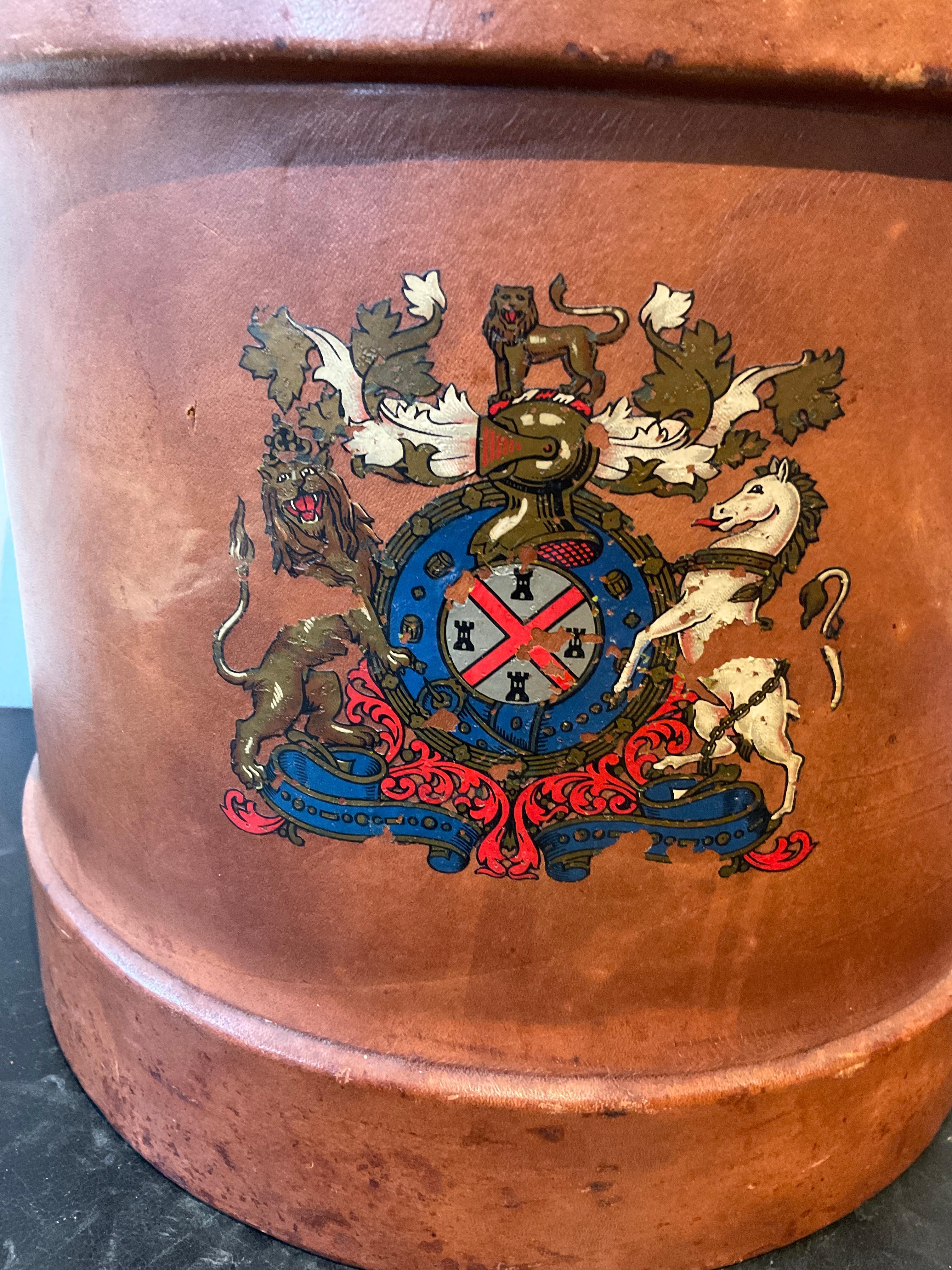 1880s Leather English Army Artillery Shell Converted into An Ice Bucket For Sale 1