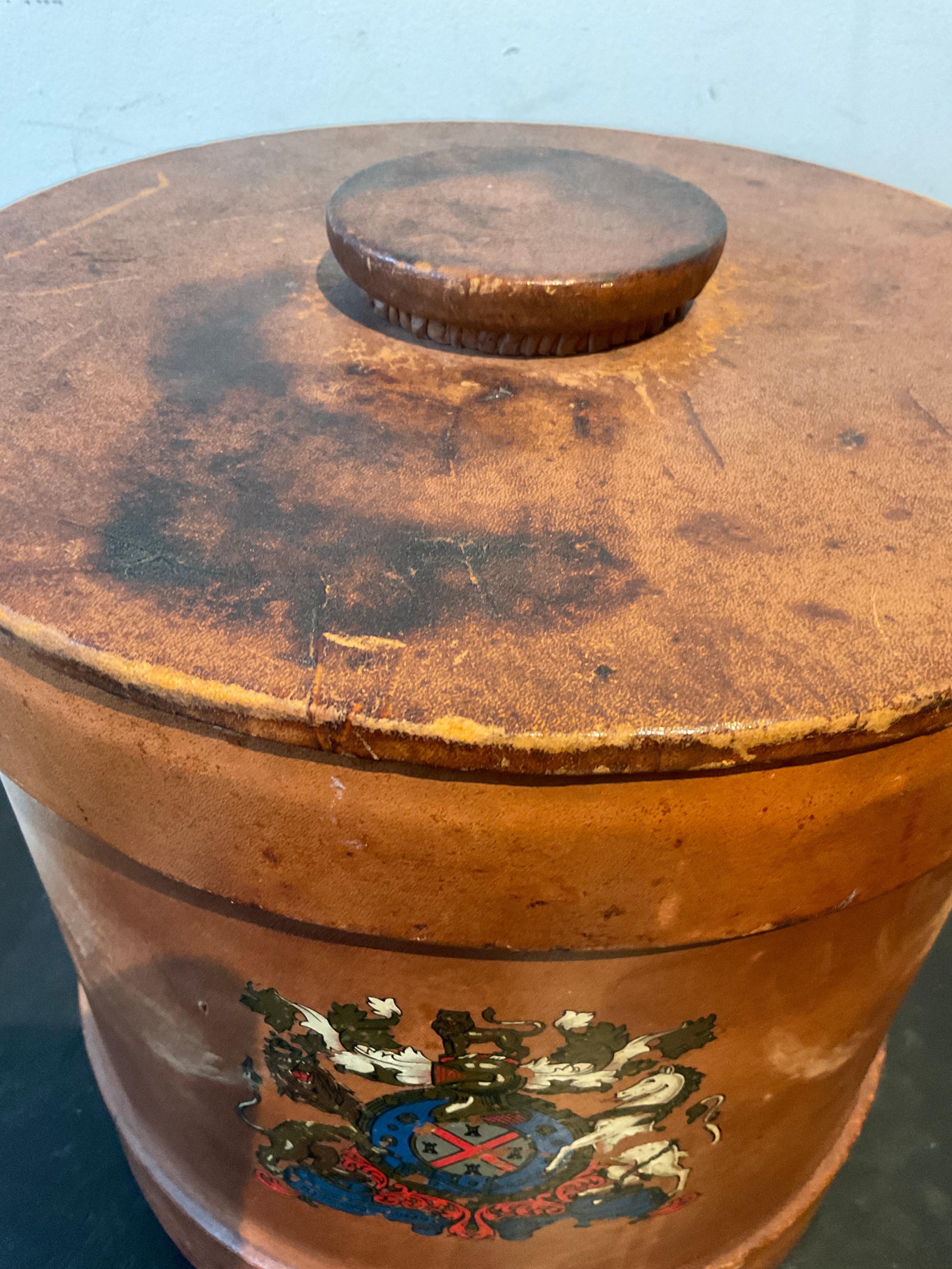 1880s Leather English Army Artillery Shell Converted into An Ice Bucket For Sale 5