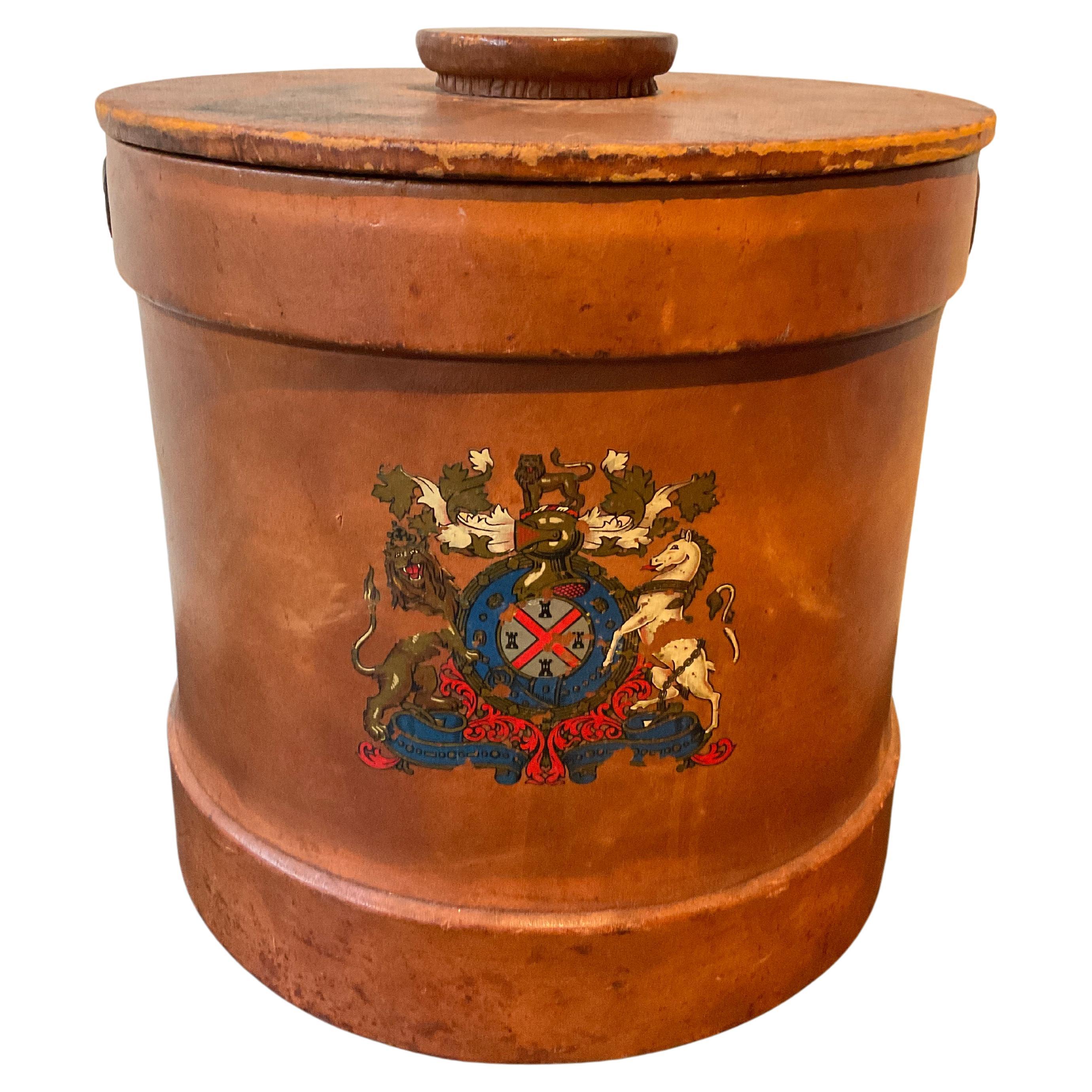 1880s Leather English Army Artillery Shell Converted into An Ice Bucket For Sale