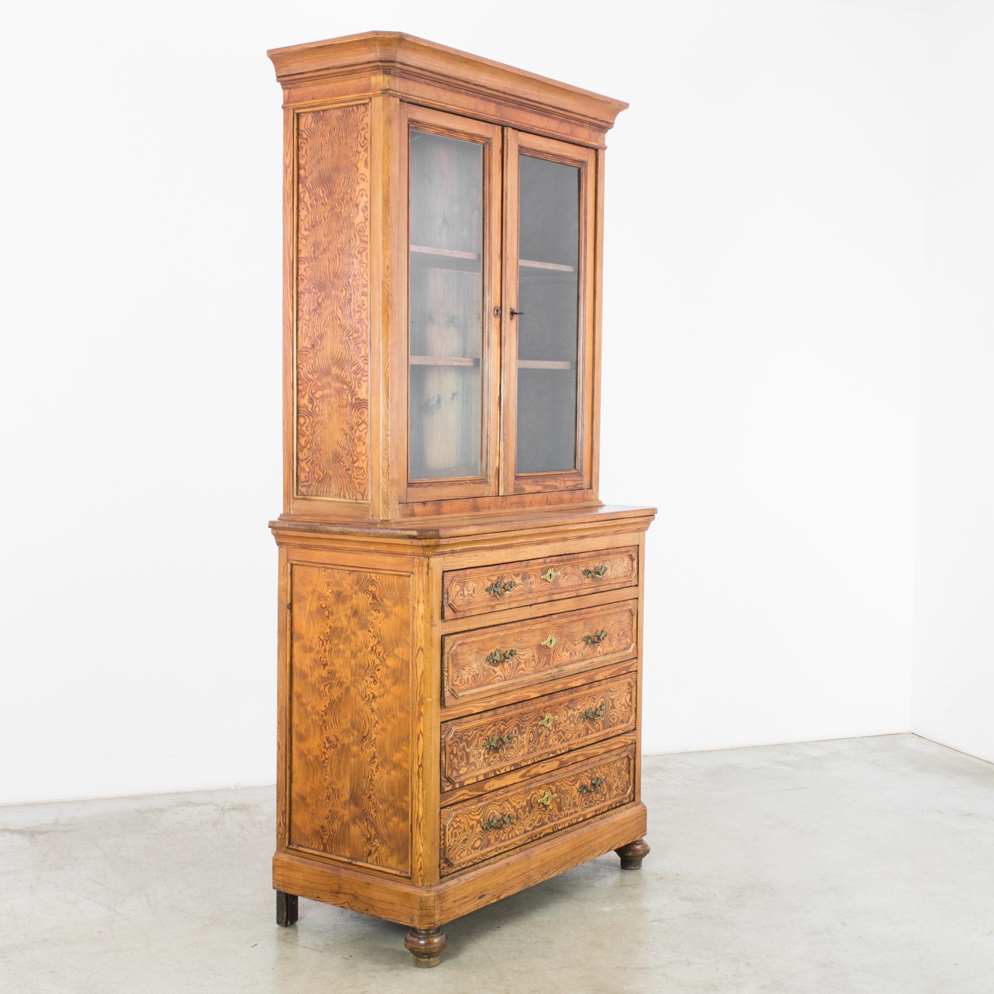 1880s Louis Philippe Curly Pine Vitrine In Good Condition In High Point, NC