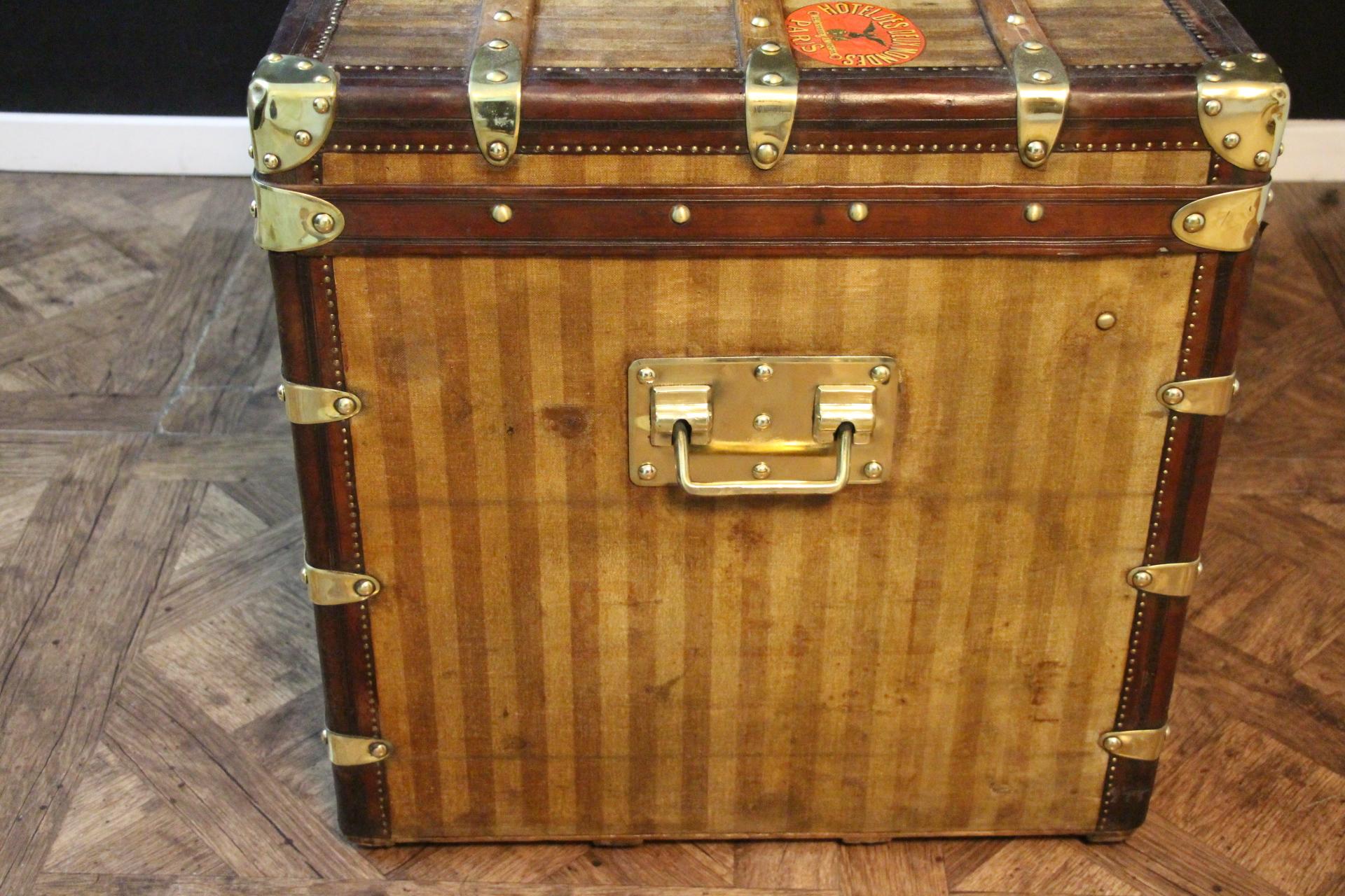 Leather 1880's Louis Vuitton Striped Canvas Trunk. Antique Louis Vuitton Steamer Trunk