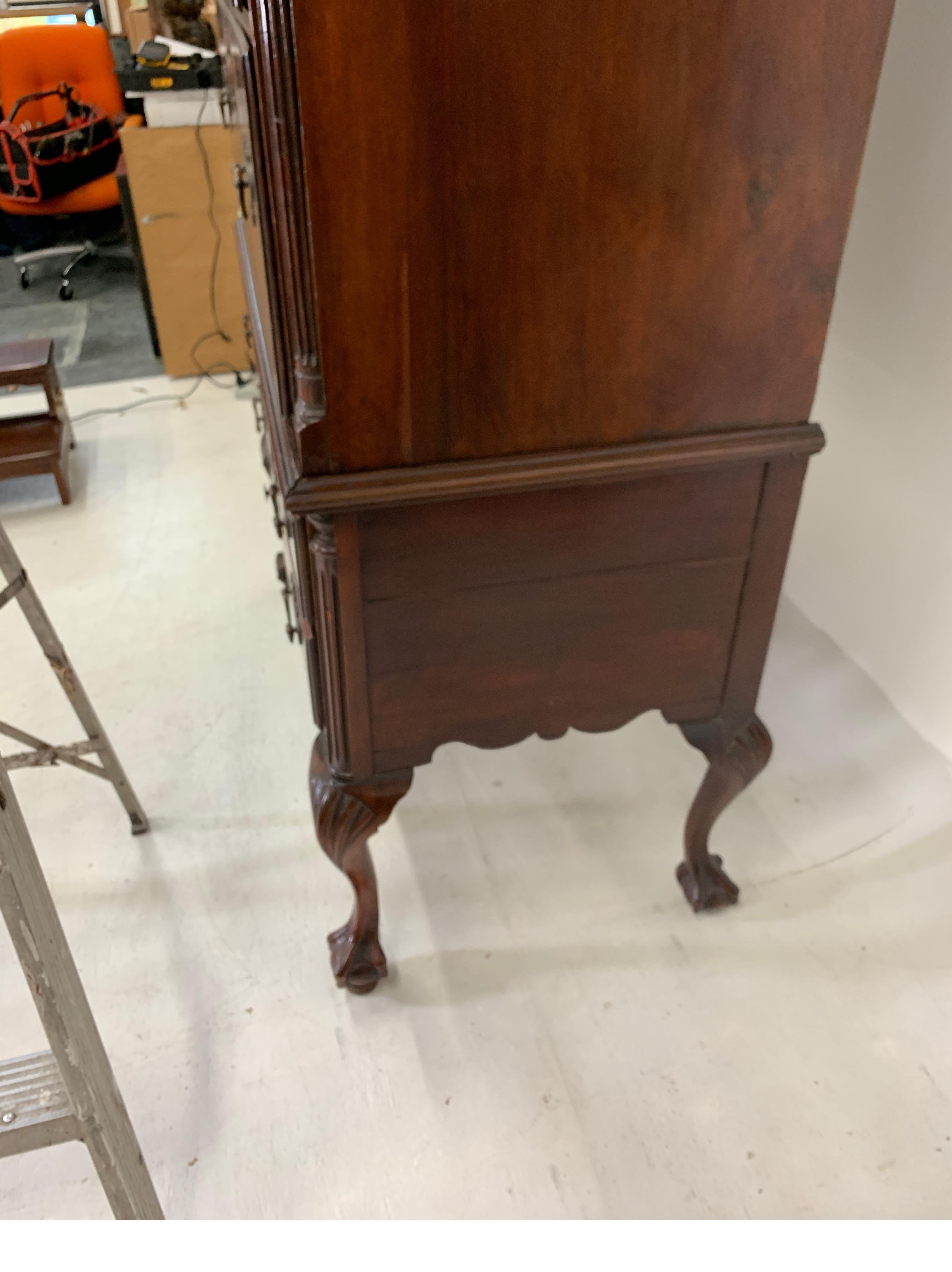 1880s Mahogany Chippendale Style Highboy with Flame Finials 5