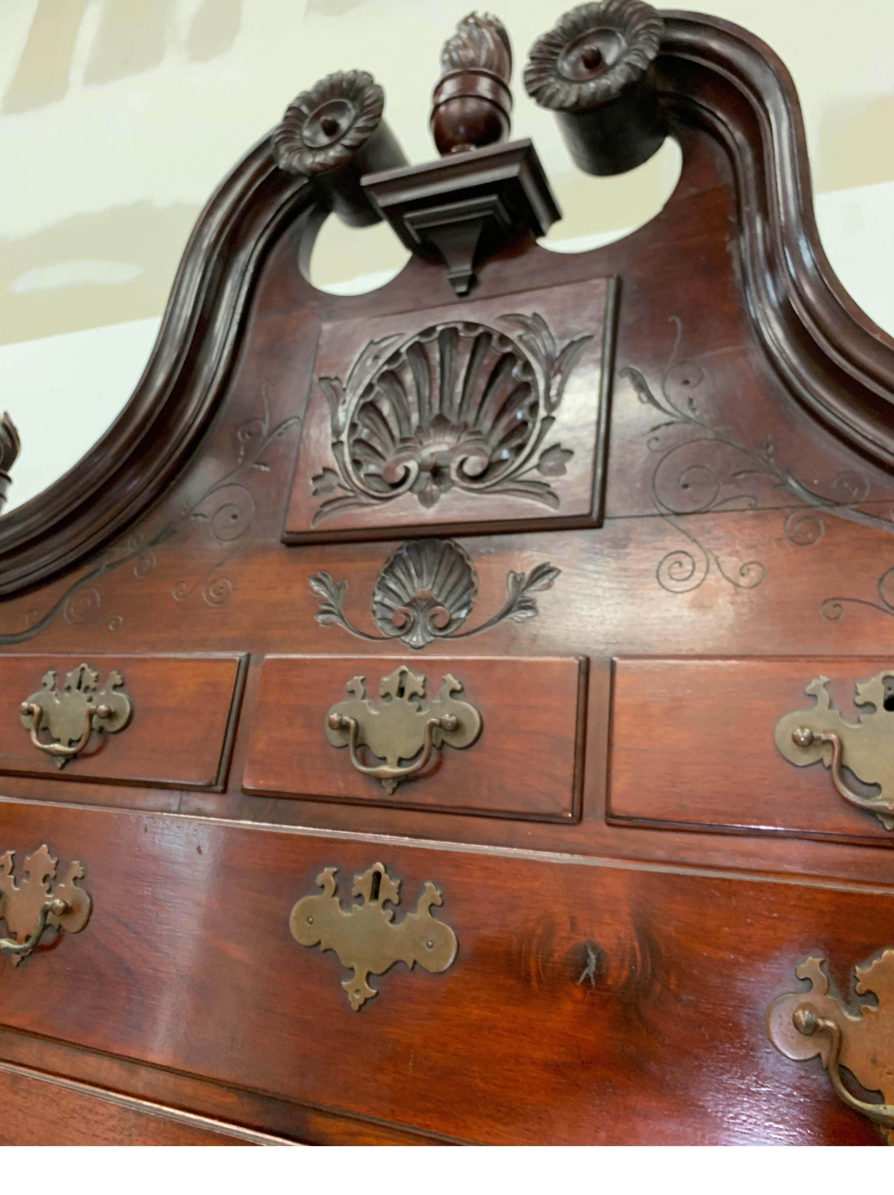 1880s Mahogany Chippendale Style Highboy with Flame Finials 11