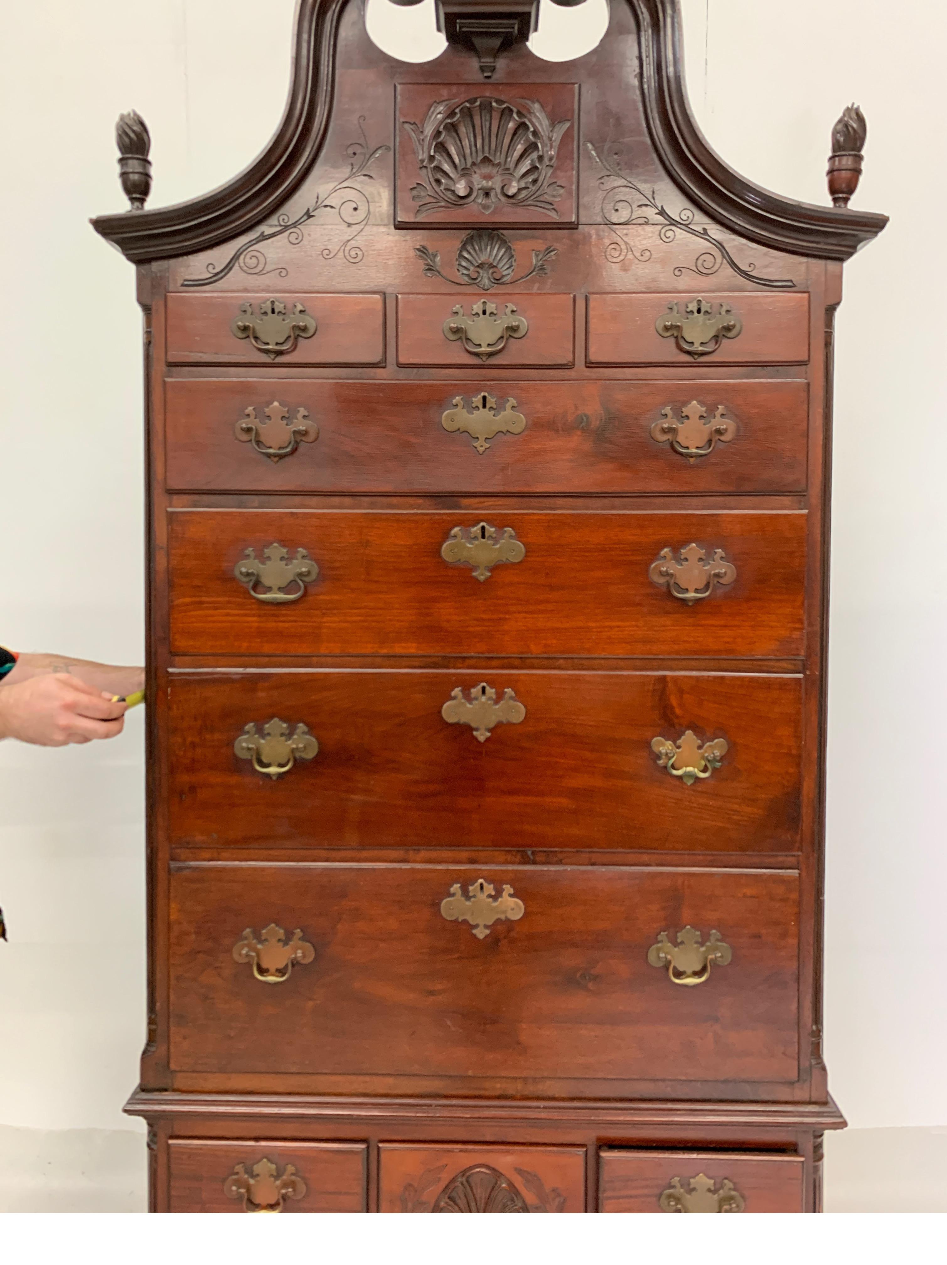 American 1880s Mahogany Chippendale Style Highboy with Flame Finials