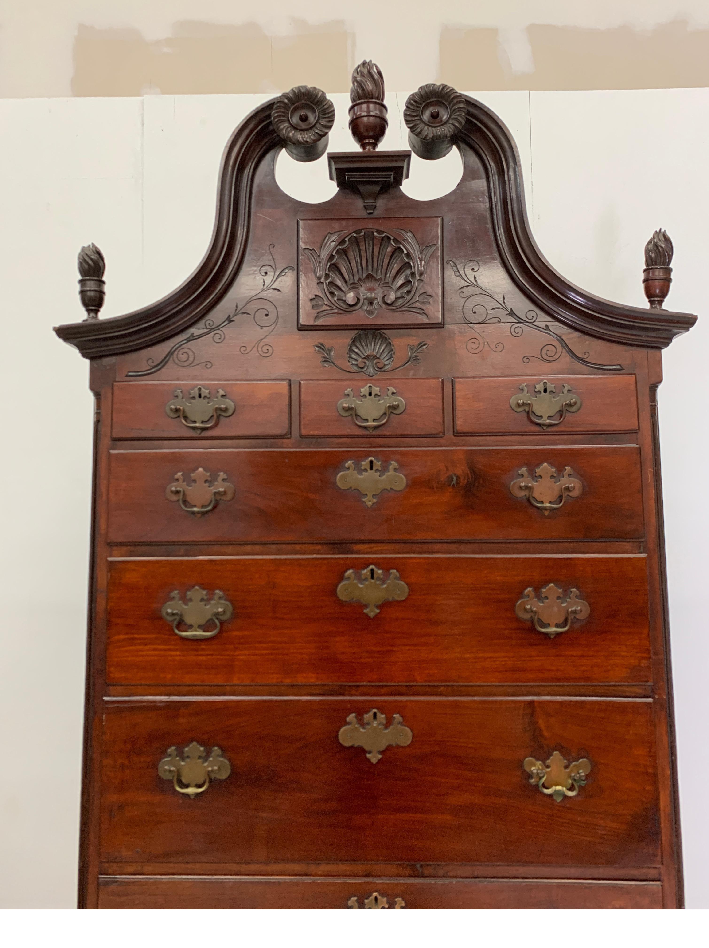 Late 19th Century 1880s Mahogany Chippendale Style Highboy with Flame Finials