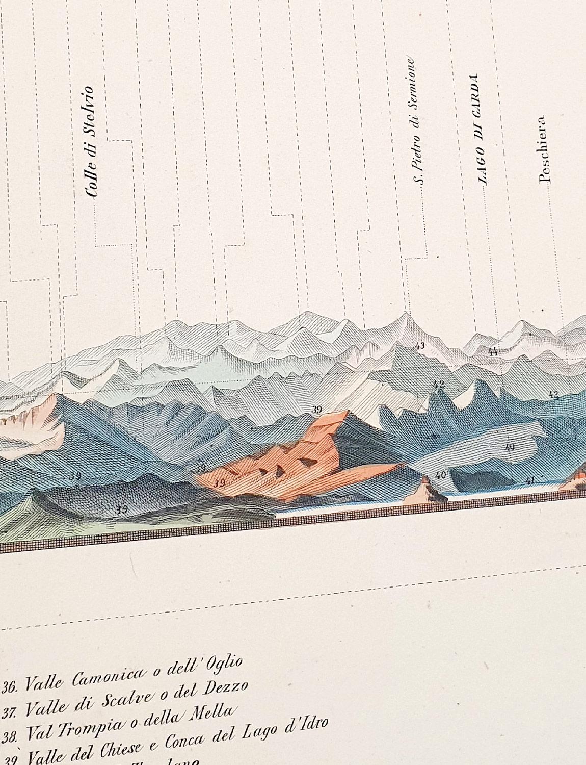 Papier parchemin Carte des Alpes italiennes des années 1880, de Milan au lac Garda en vente