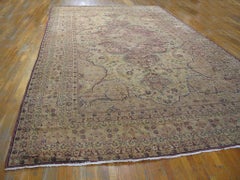 1880s Medallion Neutral & Rose Antique Persian Kerman Rug 11'2" x 20'10 Carpet