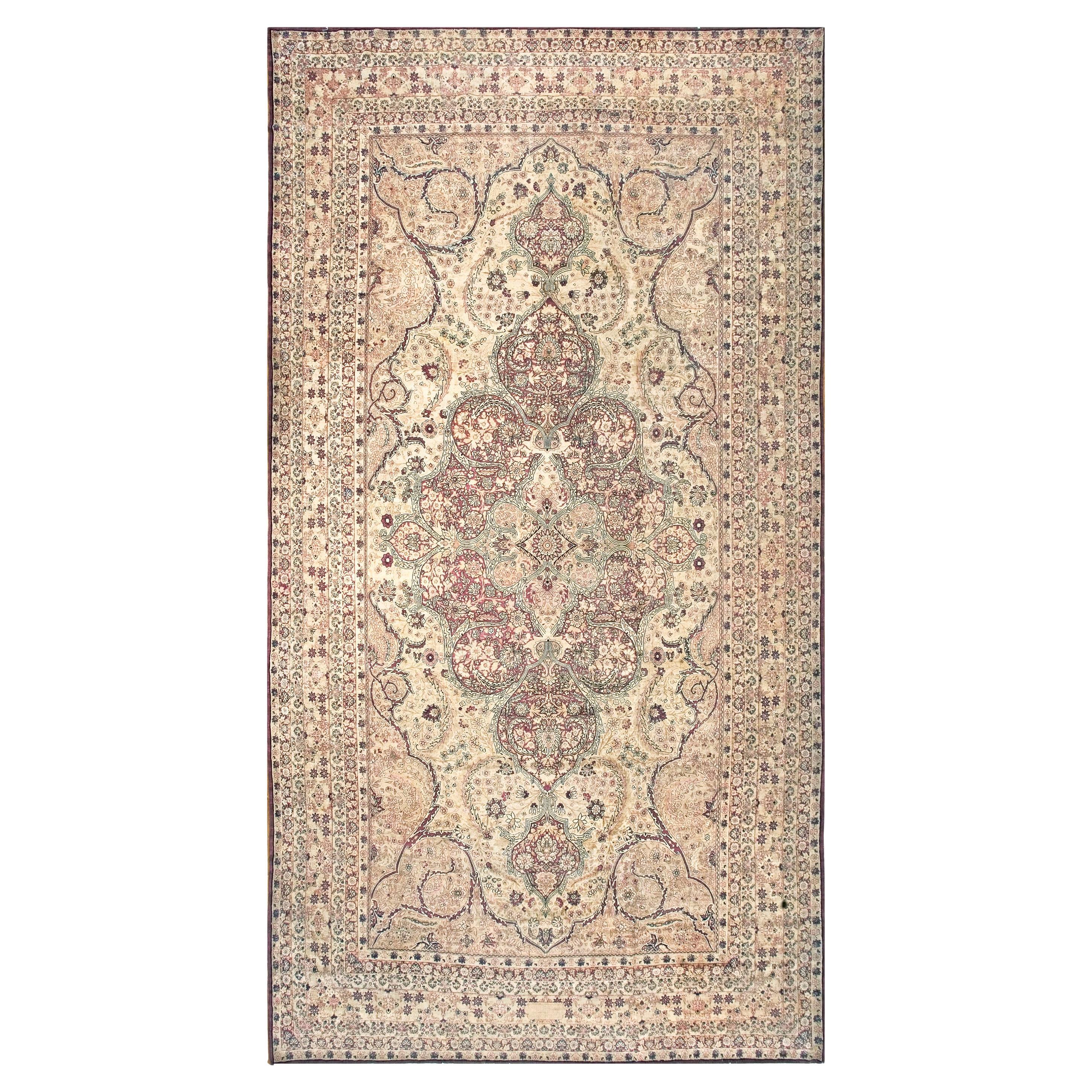 1880s Medallion Neutral 
Rose Antique Persian Kerman Rug 11
2" x 20
10 Carpet For Sale