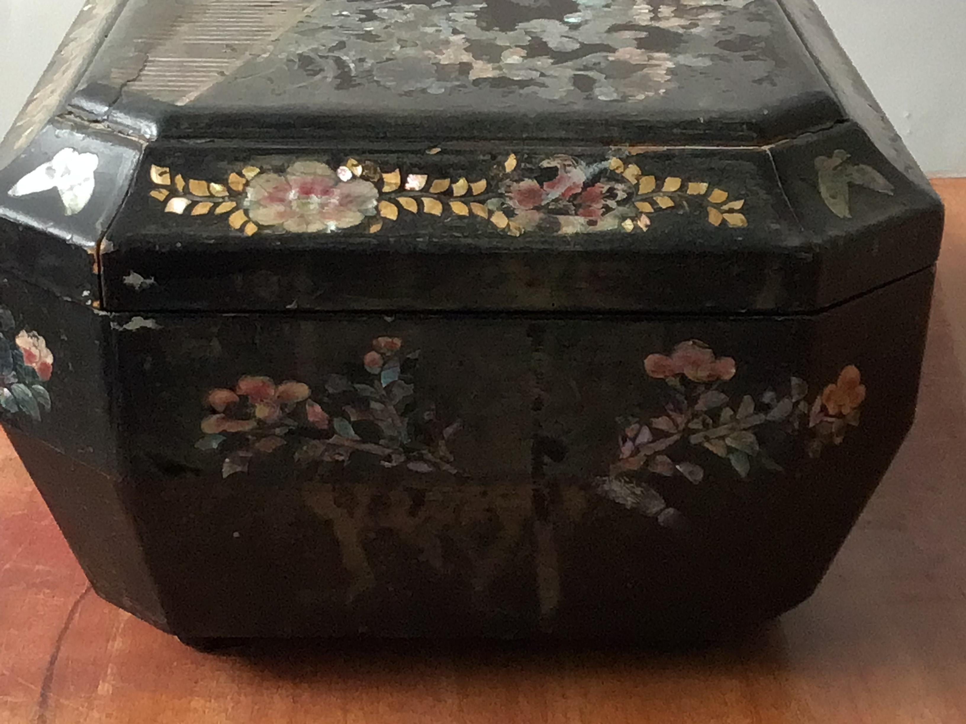 1880s Mother of Pearl Hand Painted Box For Sale 8