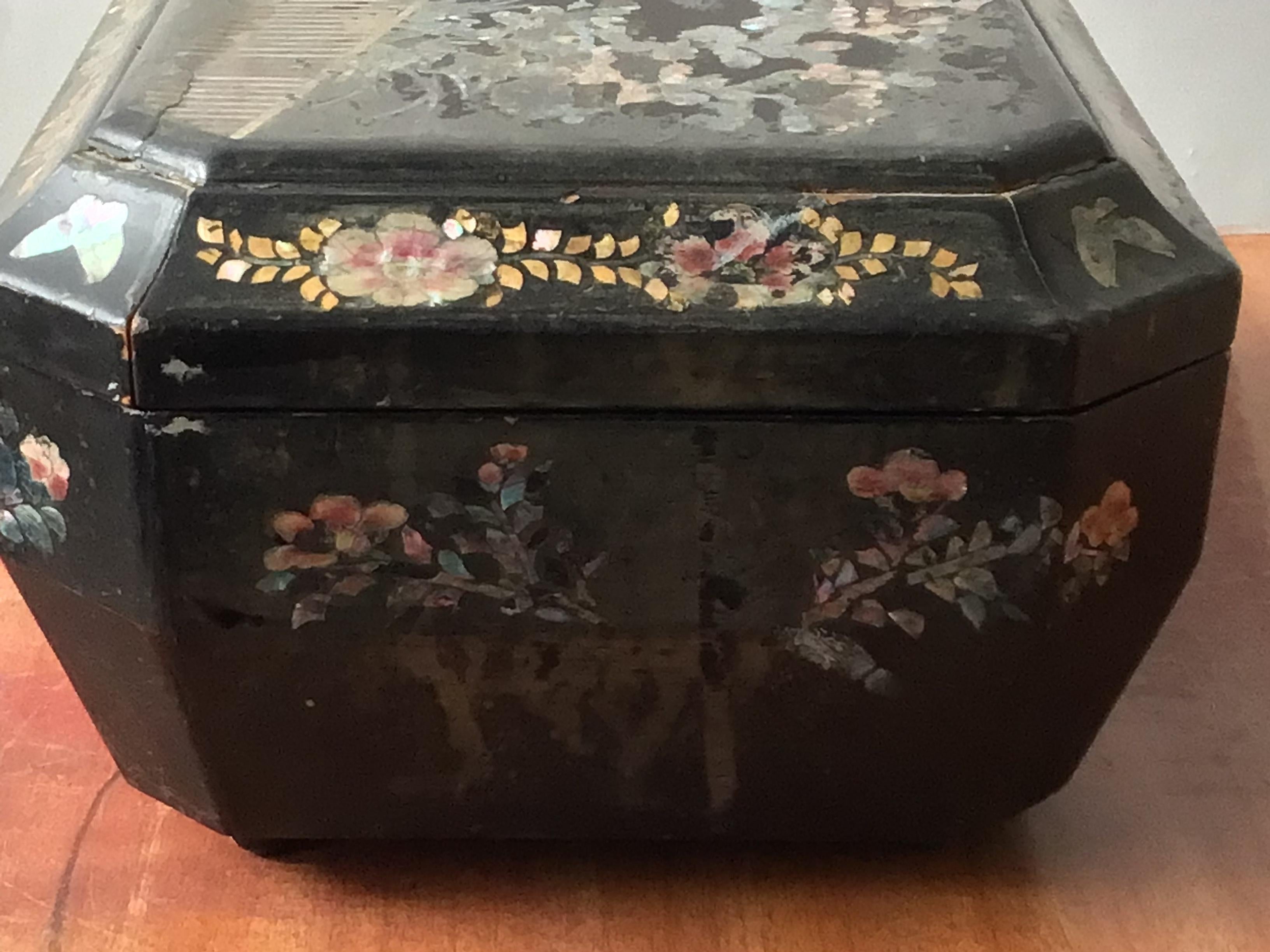 1880s Mother of Pearl Hand Painted Box For Sale 9