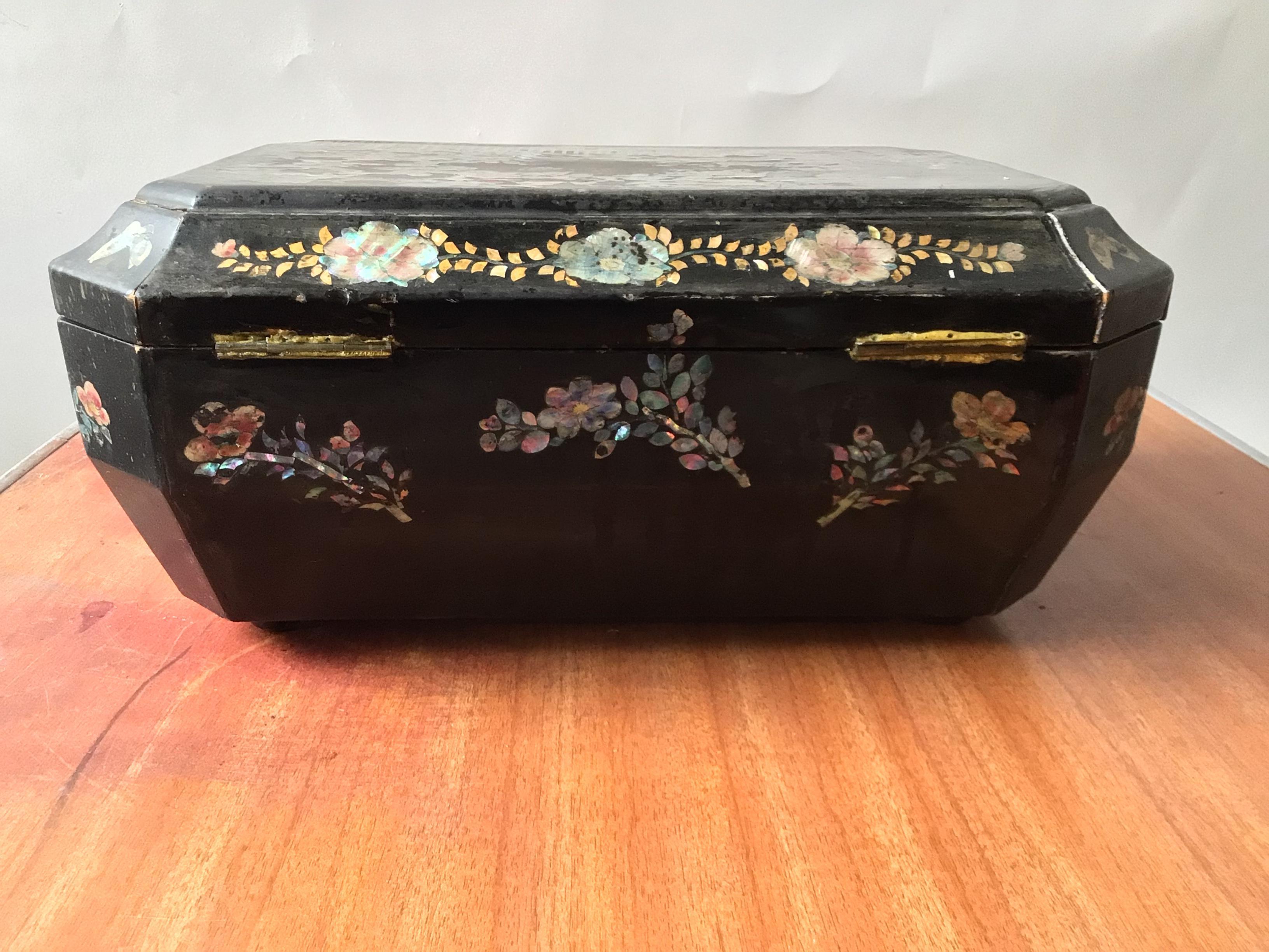 Late 19th Century 1880s Mother of Pearl Hand Painted Box For Sale