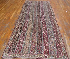 1880s Multicolor Stripe Antique Rug Caucasian Karabagh Runner 4'2"x11'8" Carpet