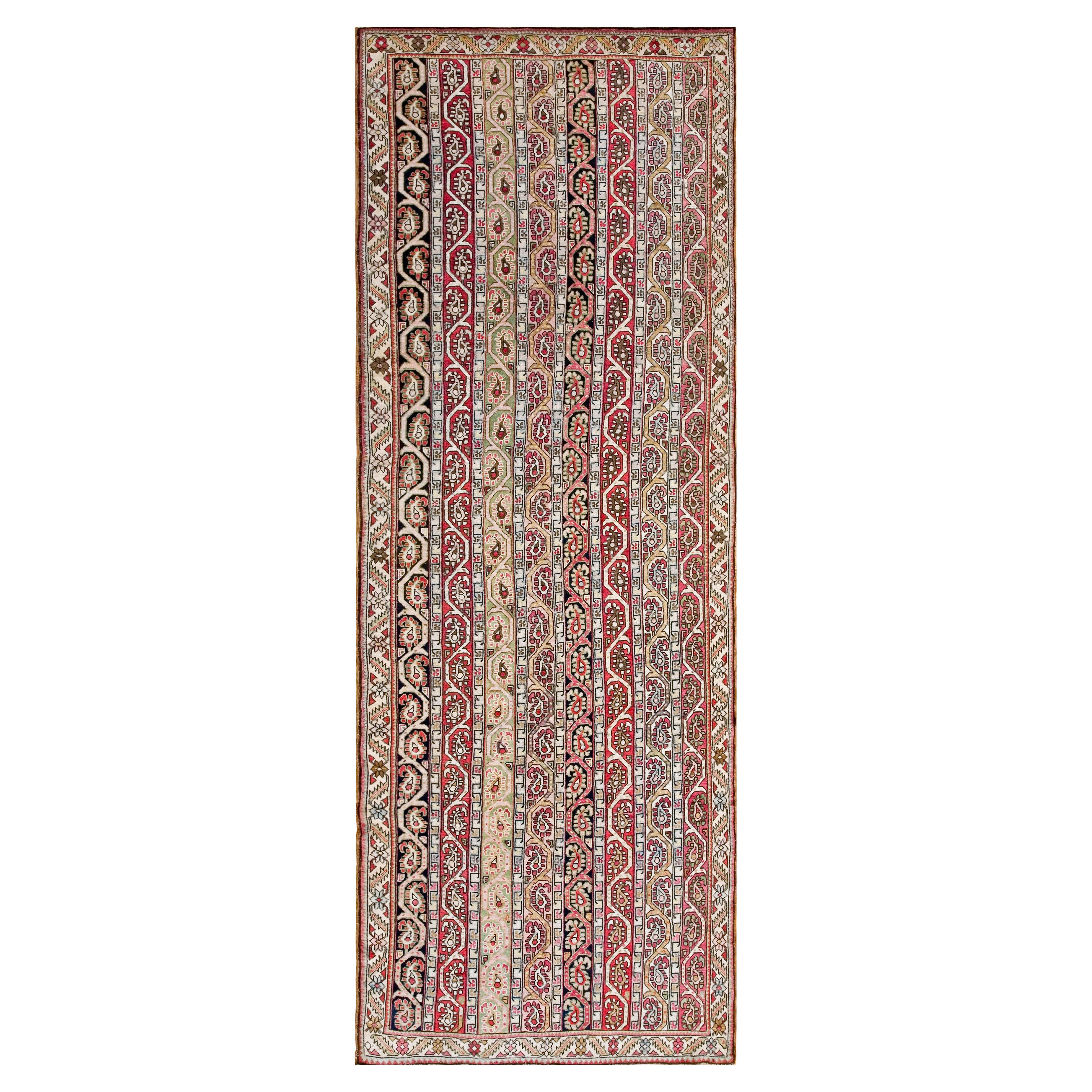 1880s Multicolor Stripe Antique Rug Caucasian Karabagh Runner 4
2"x11
8" Carpet For Sale
