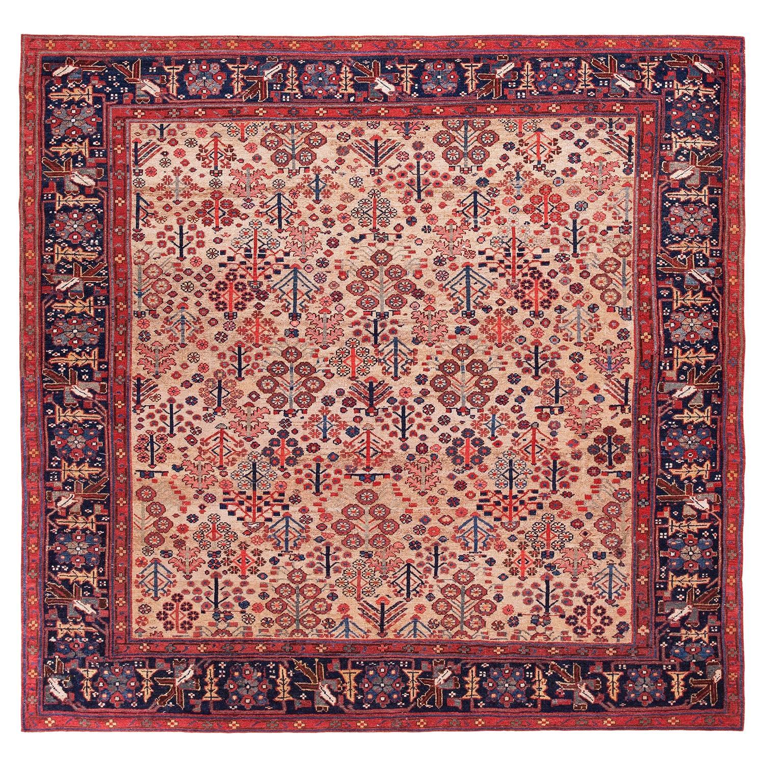 1880s Multicolor Tribal Tree N.W Persian Bakshaiesh Rug 7
4"x8
 Square Carpet For Sale