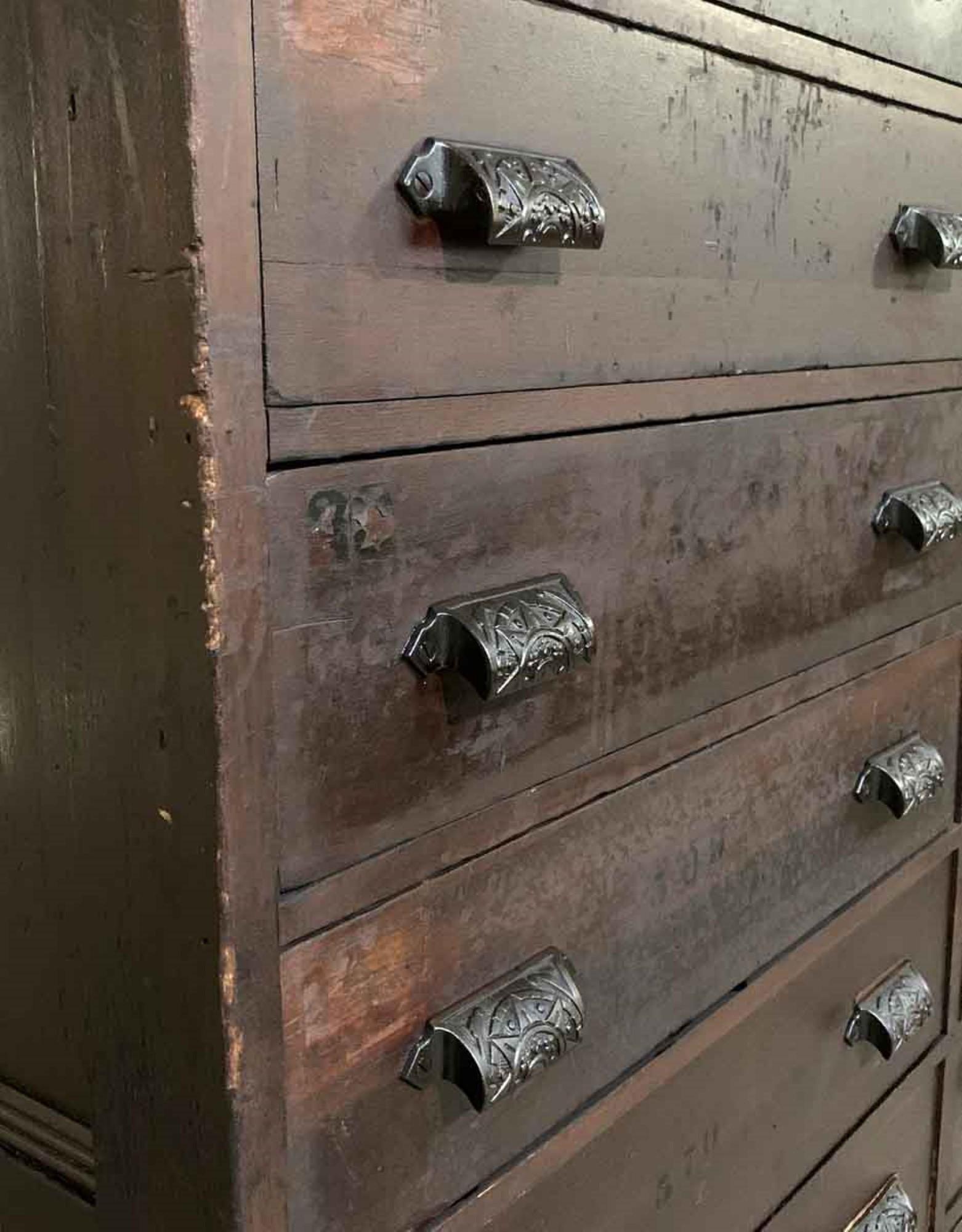 American 1880s New England Industrial Wood Cabinet 36 Drawers