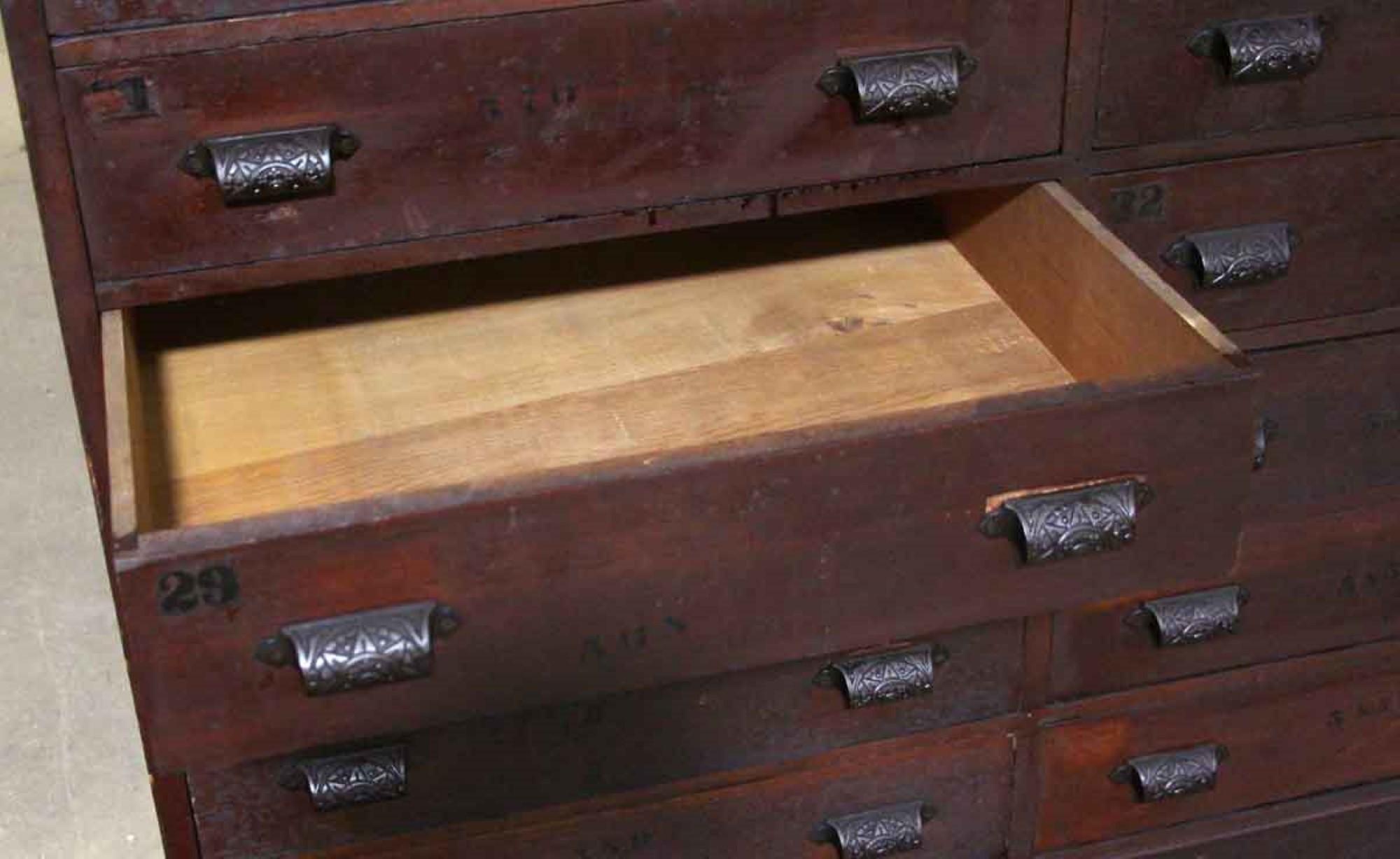 Late 19th Century 1880s New England Industrial Wood Cabinet 36 Drawers