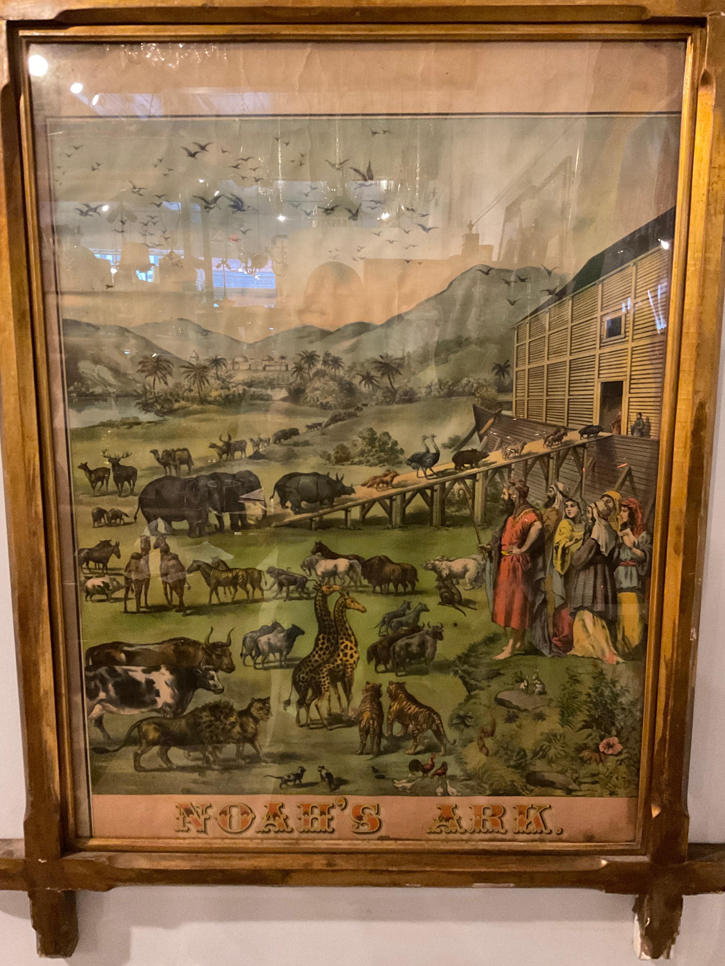 Late 19th Century 1880s Noah’s Ark Print In Gilt Wood Frame For Sale